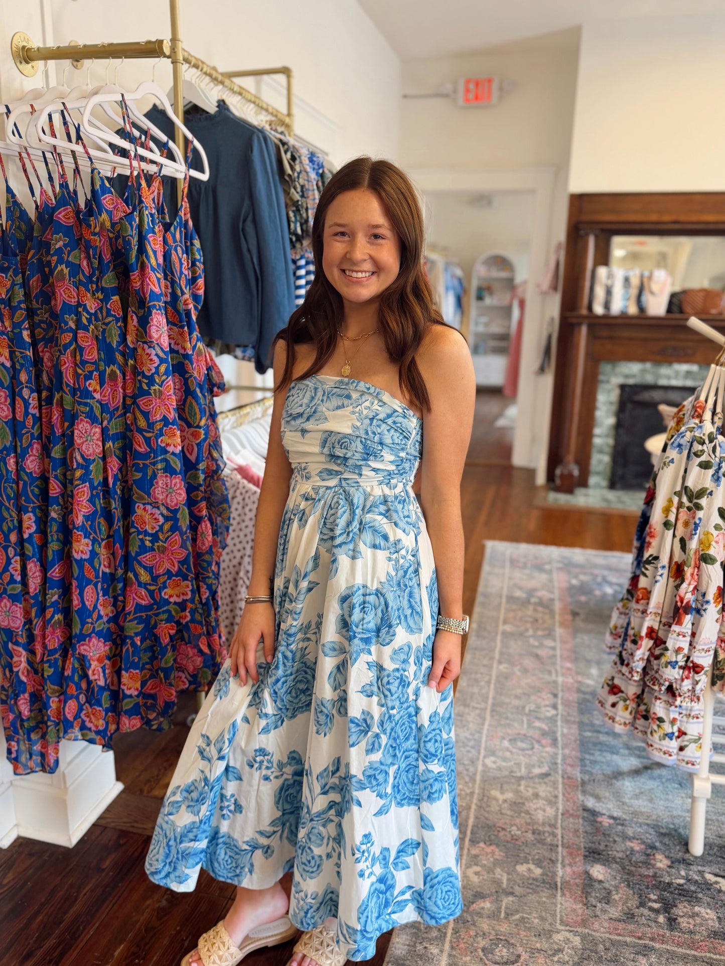 Kyra Blue Blossom Strapless Dress