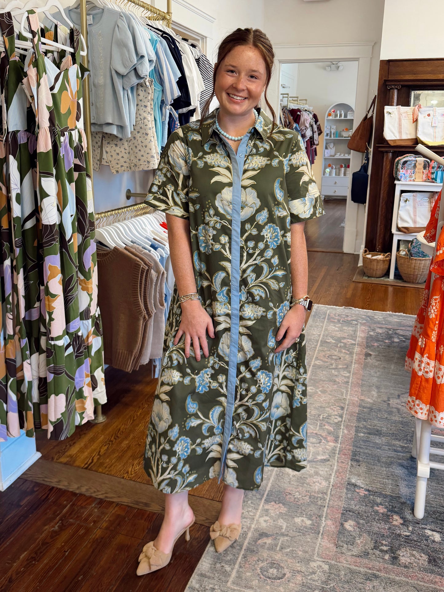 Andrea Olive Floral Maxi Dress