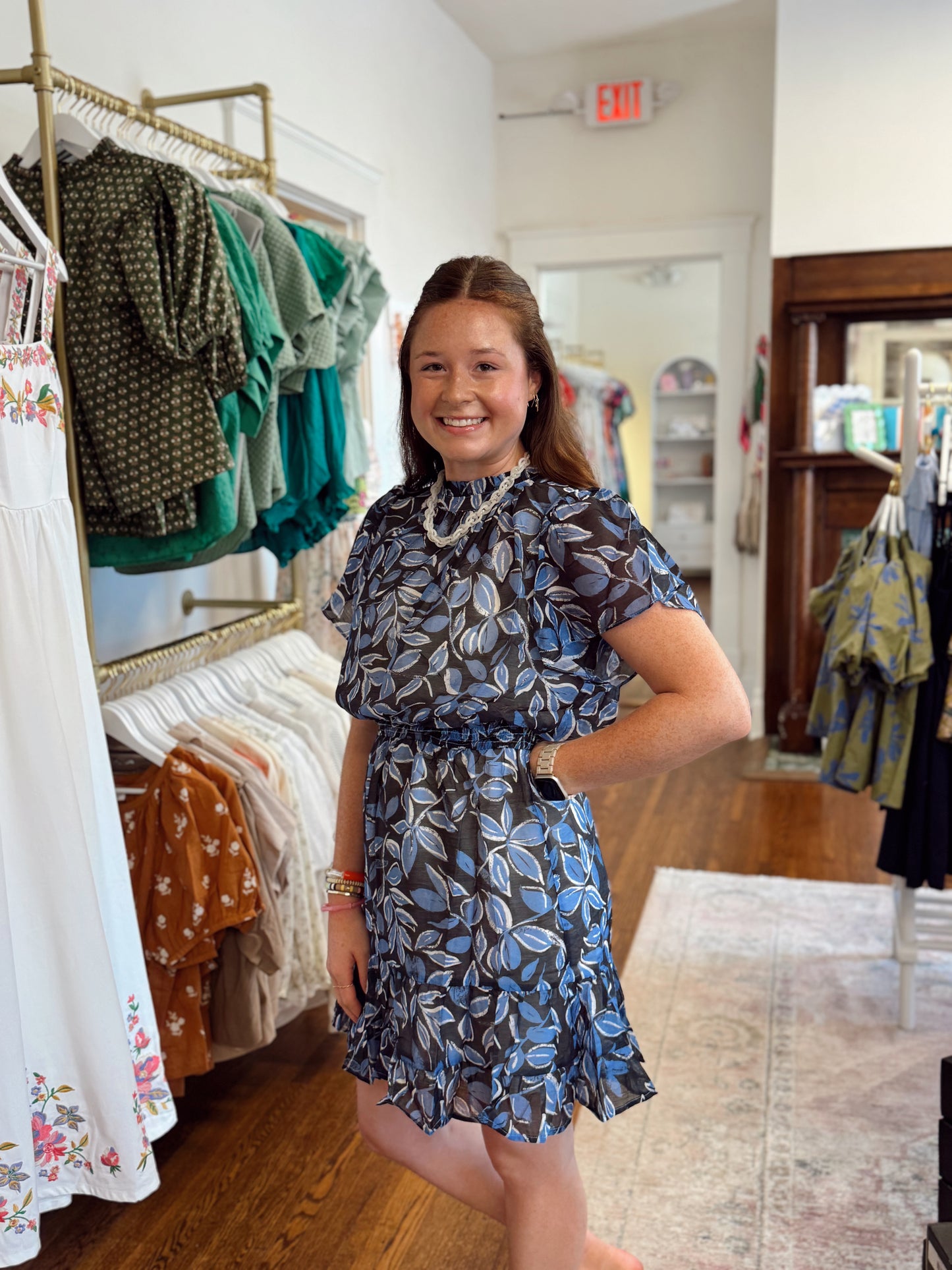 Nellie Flutter Sleeve Blue Dress
