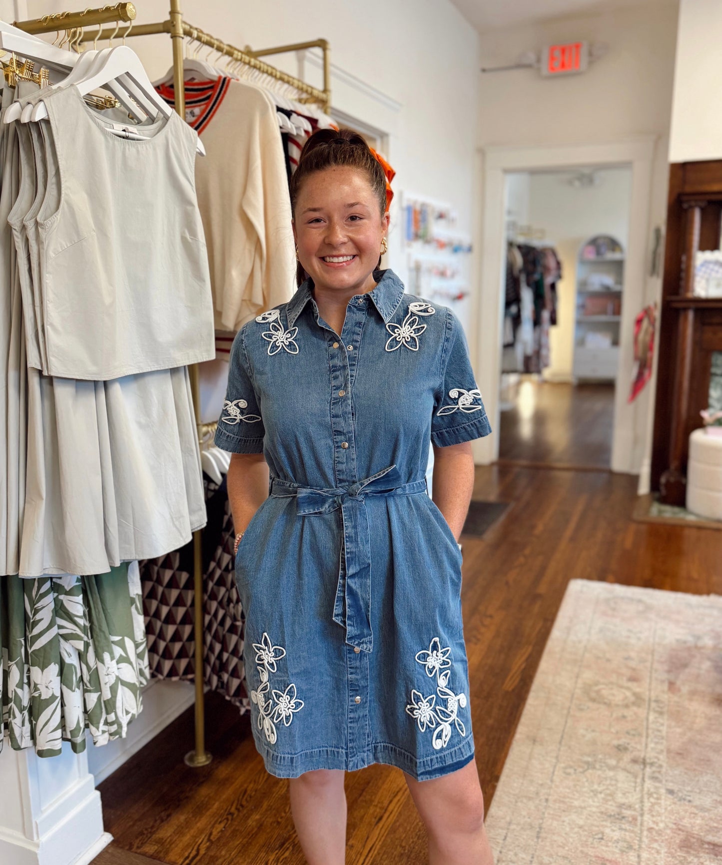 Hampton Embroidered Flower Denim Dress