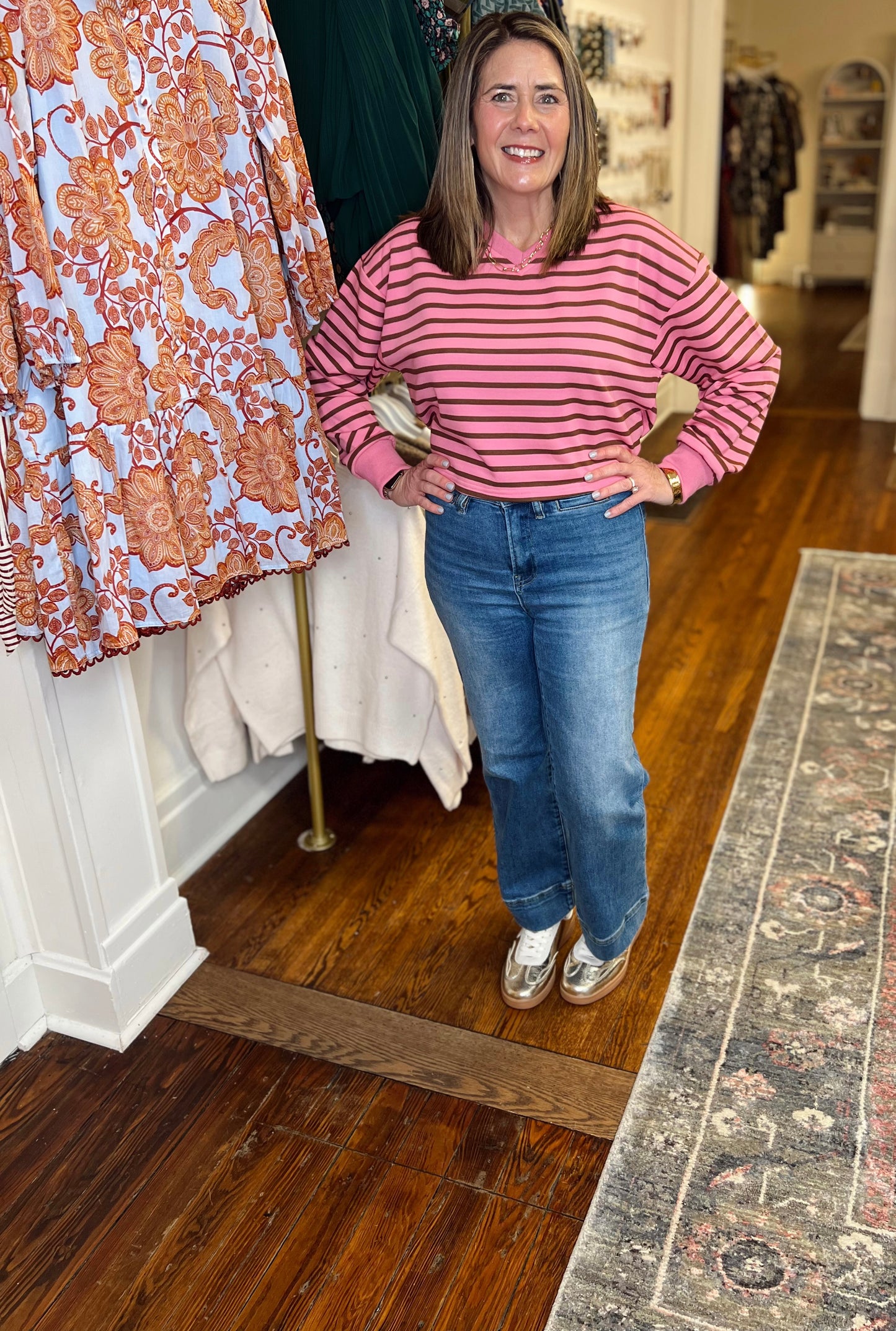 French Terry Pink Stripe Sweatshirt