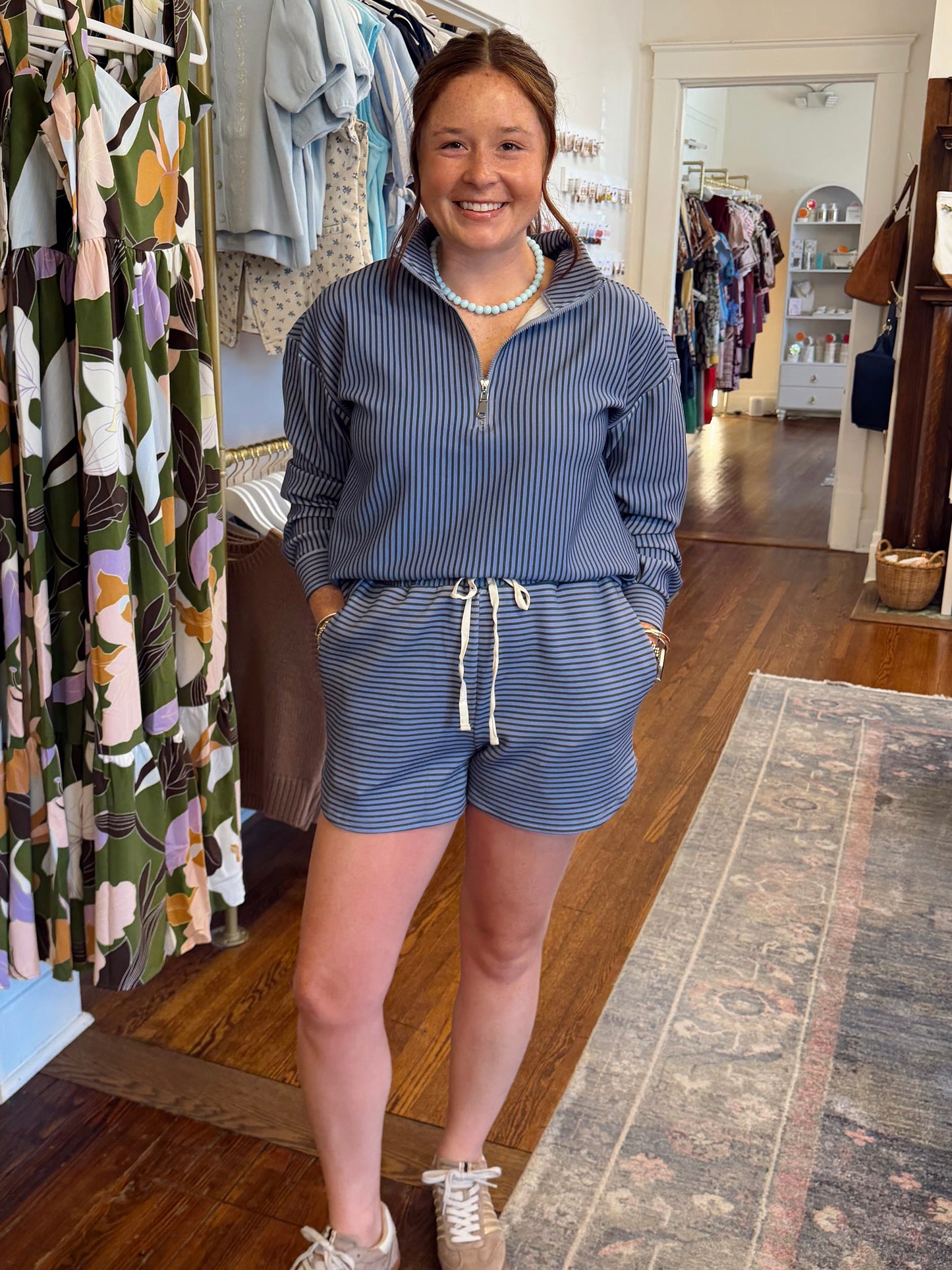 Hailee Stripe Knit Quarter Zip - Blue