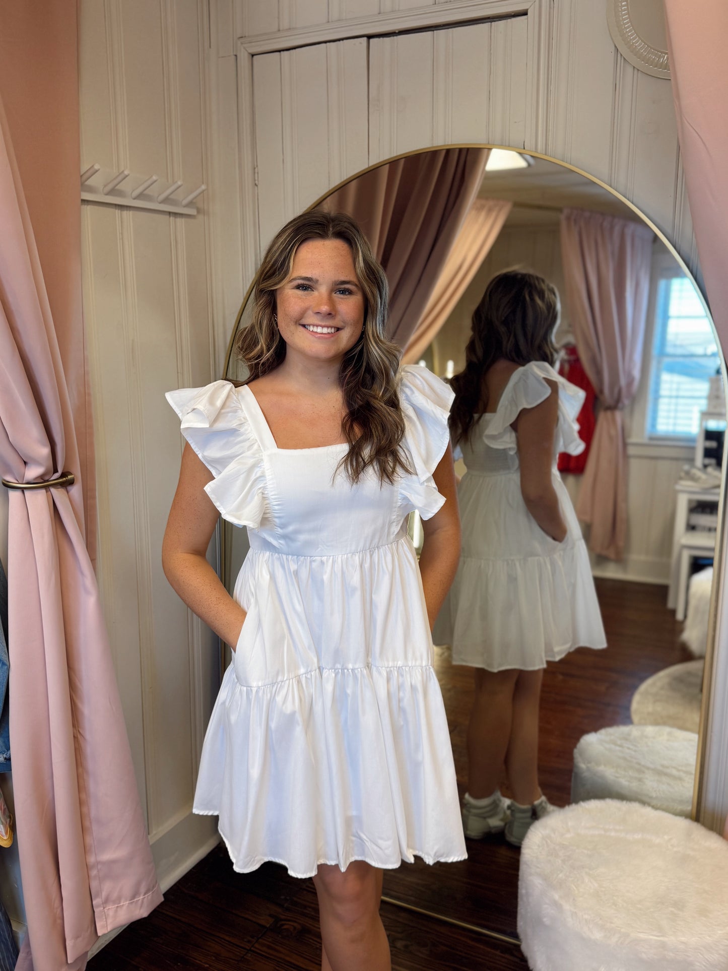 Michele Ruffle Dress-White