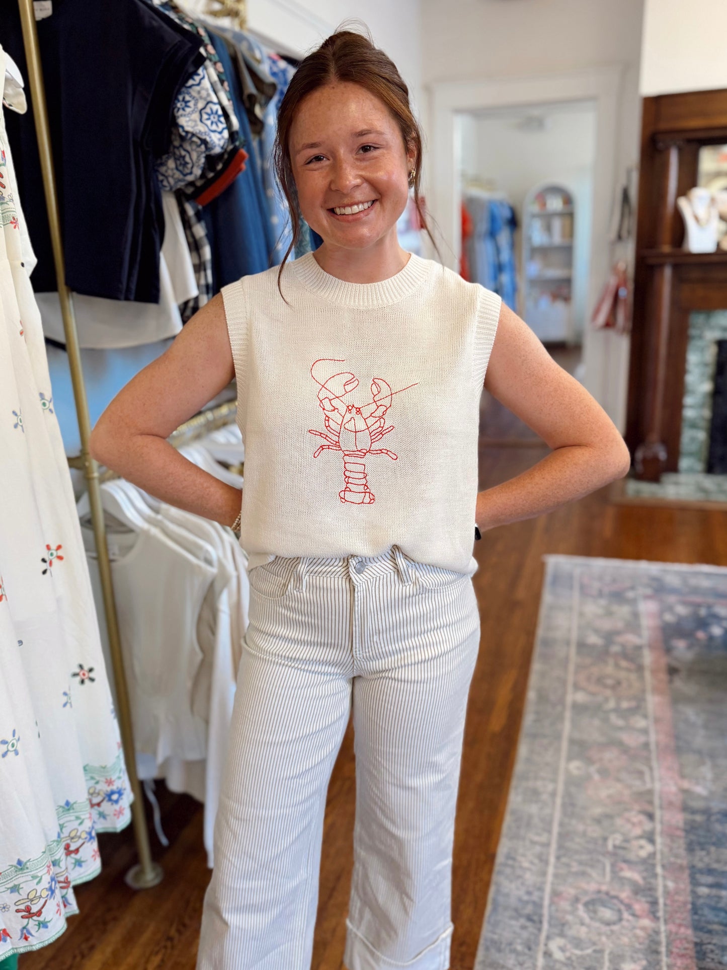 Lobster Embroidered Sleeveless Sweater