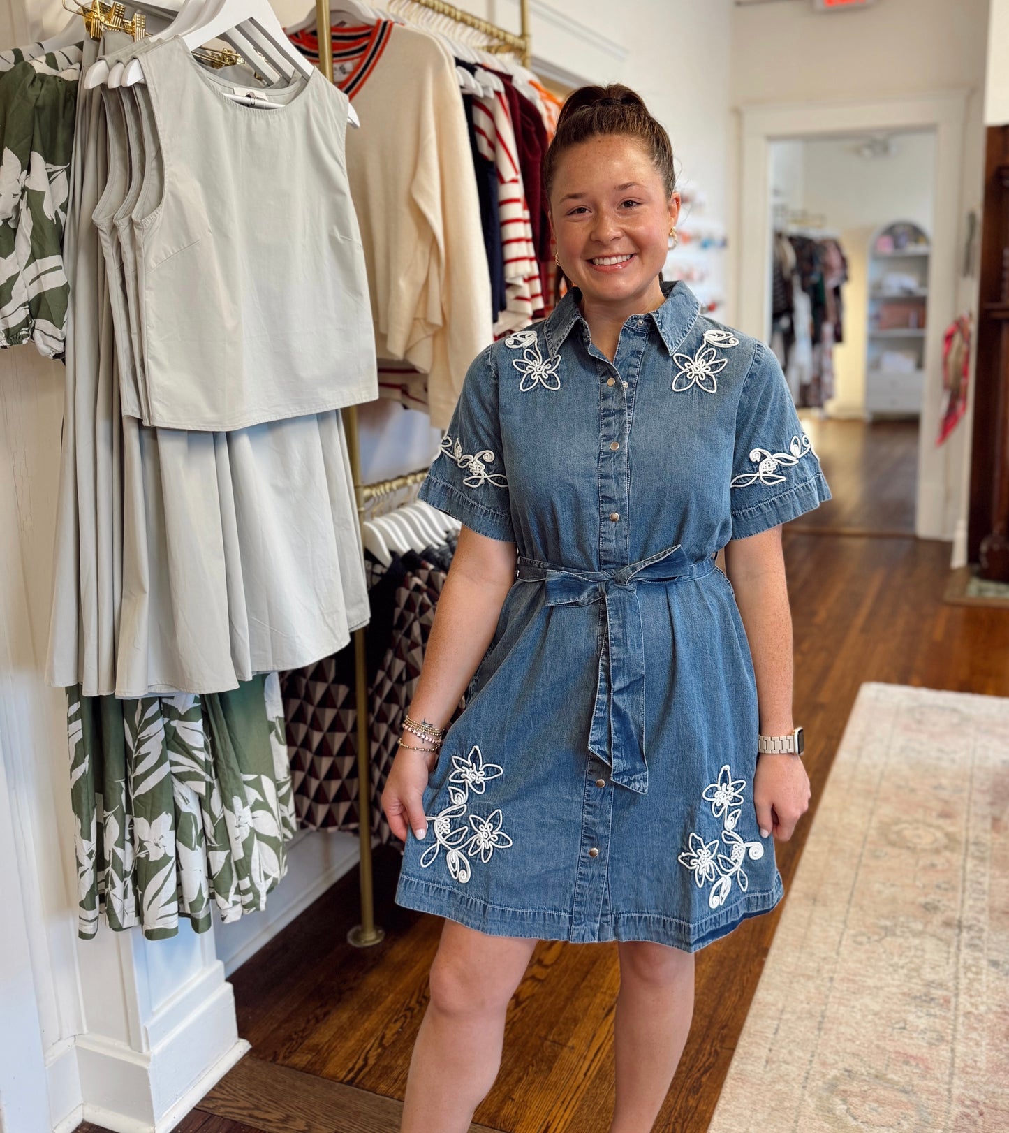 Hampton Embroidered Flower Denim Dress