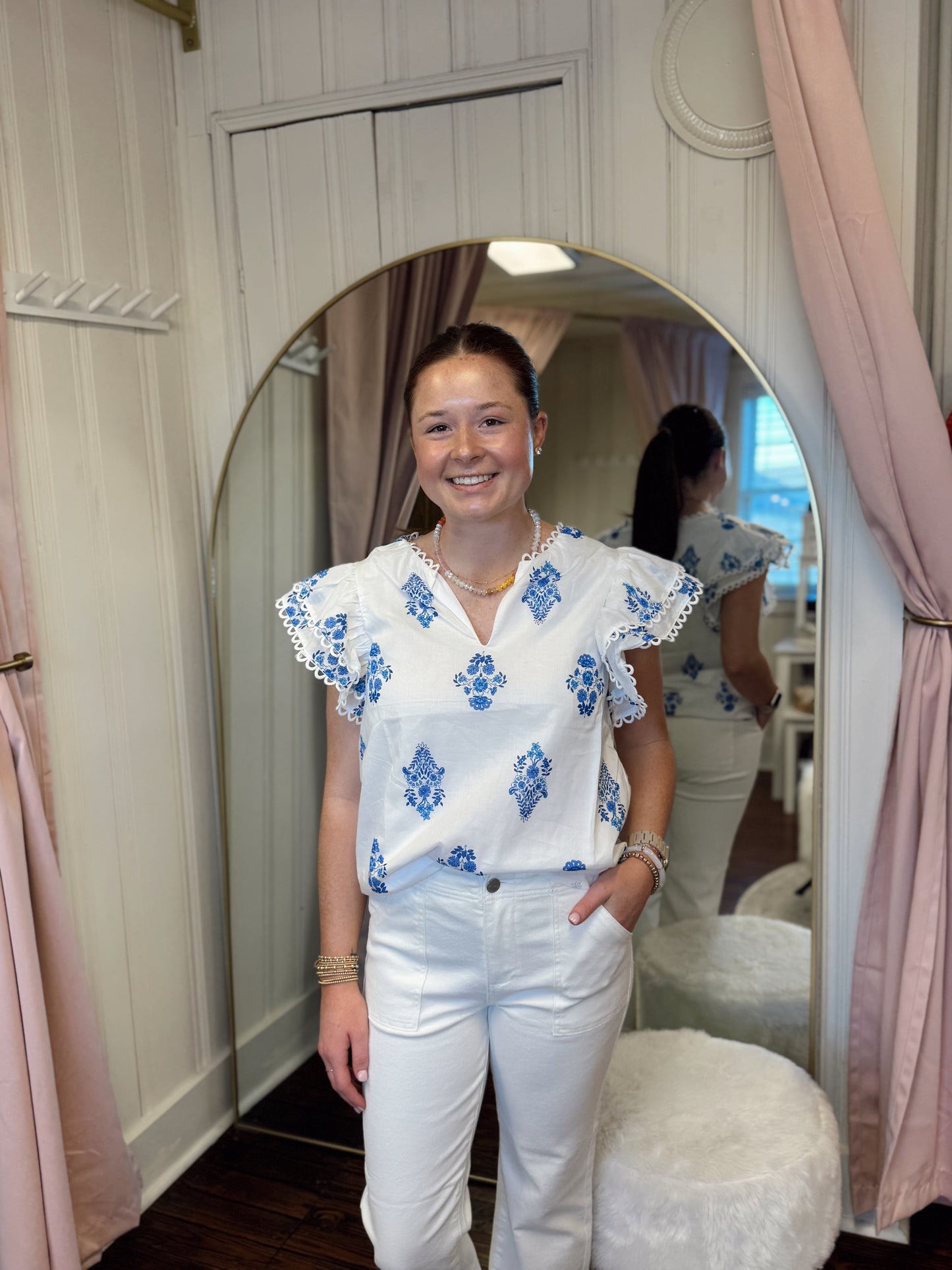 Yila Floral Ema Ruffle Top
