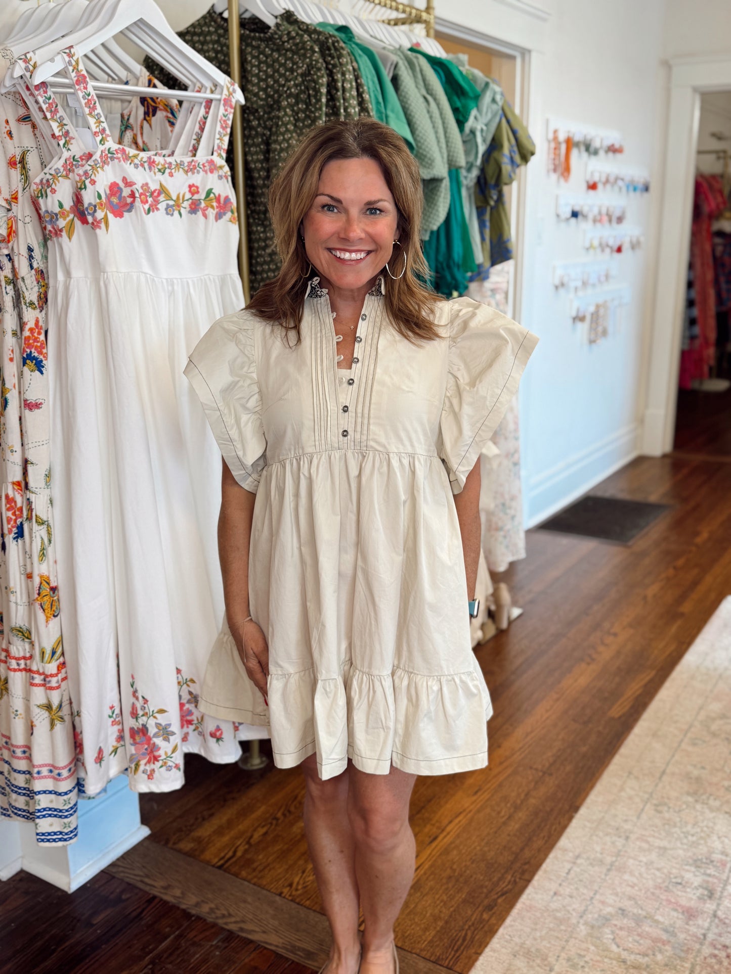 Teresa Flutter Sleeve Dress - Taupe
