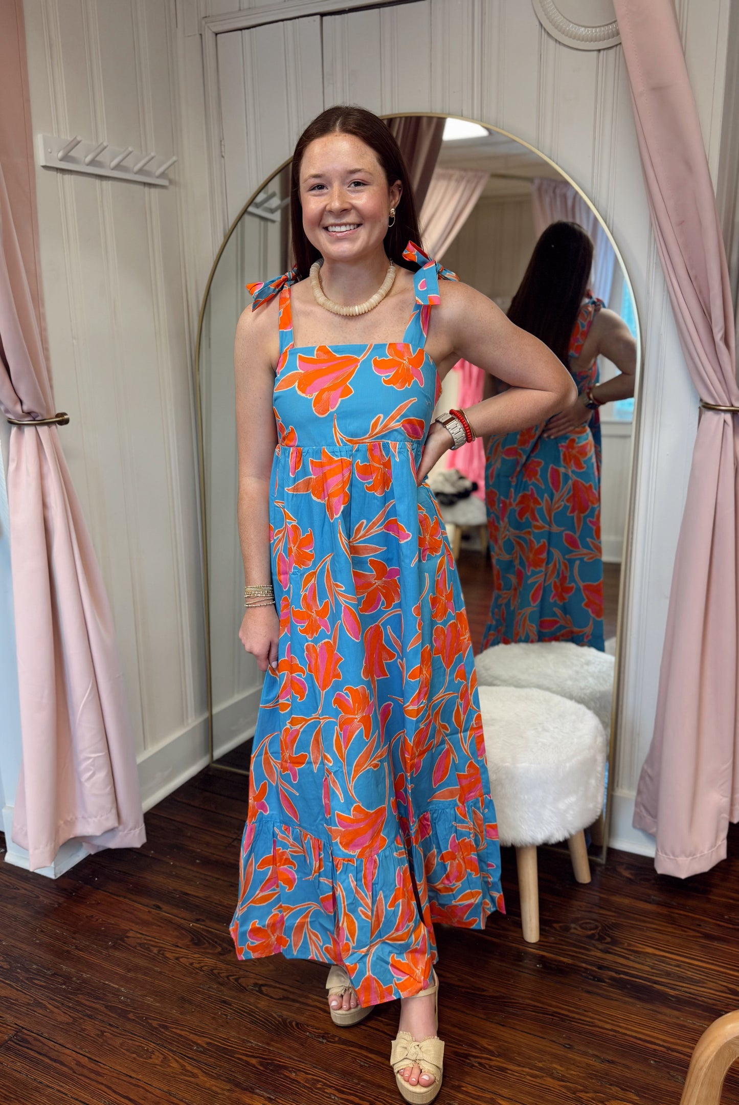 Caicos Blue & Orange Floral Maxi