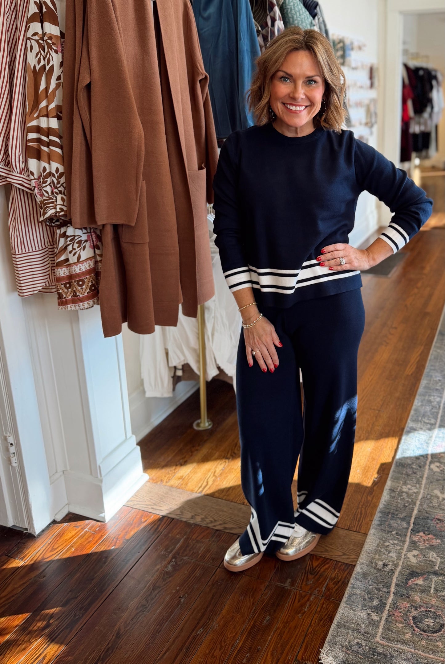 Navy Stripe Hem Knit Top