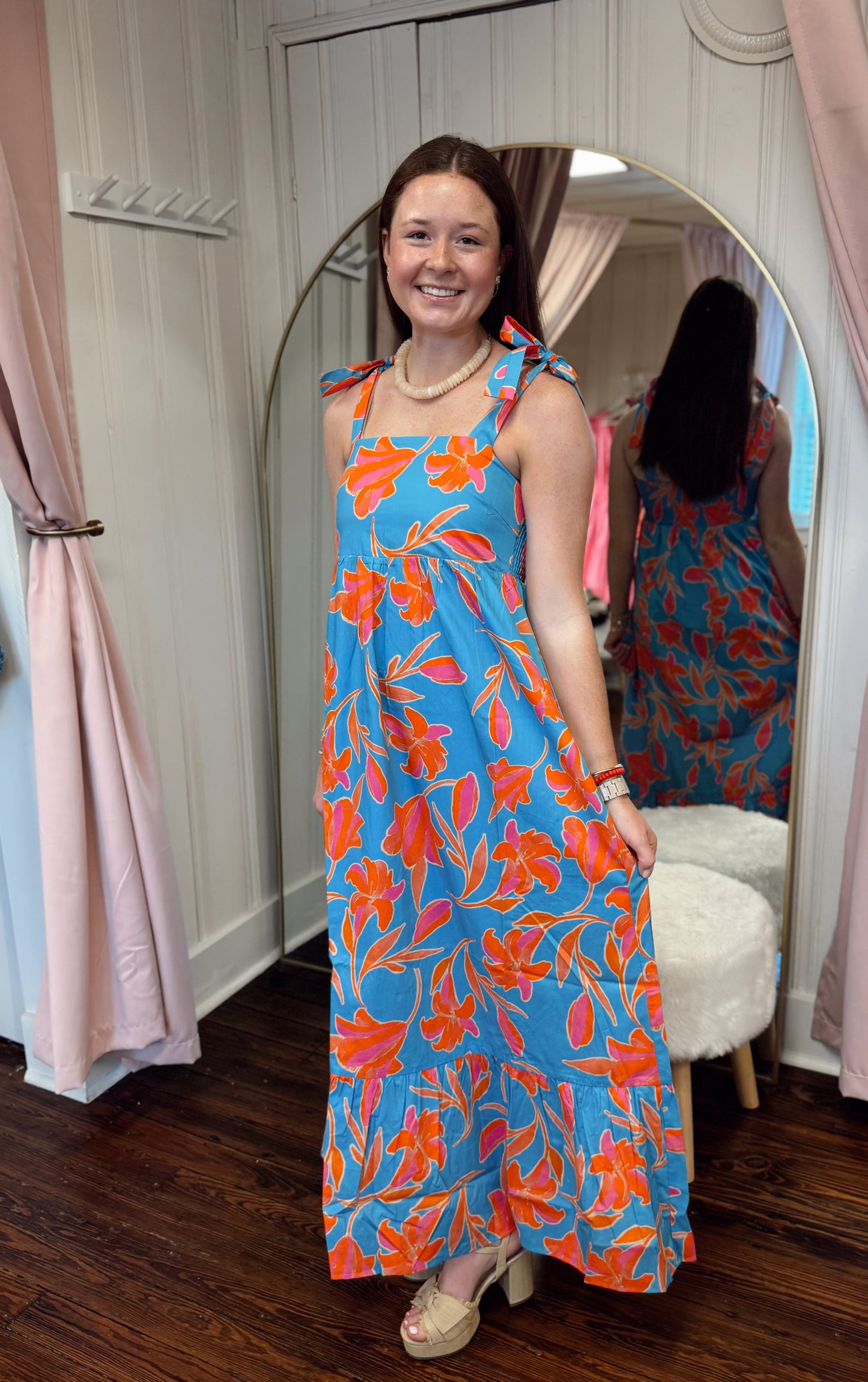 Caicos Blue & Orange Floral Maxi
