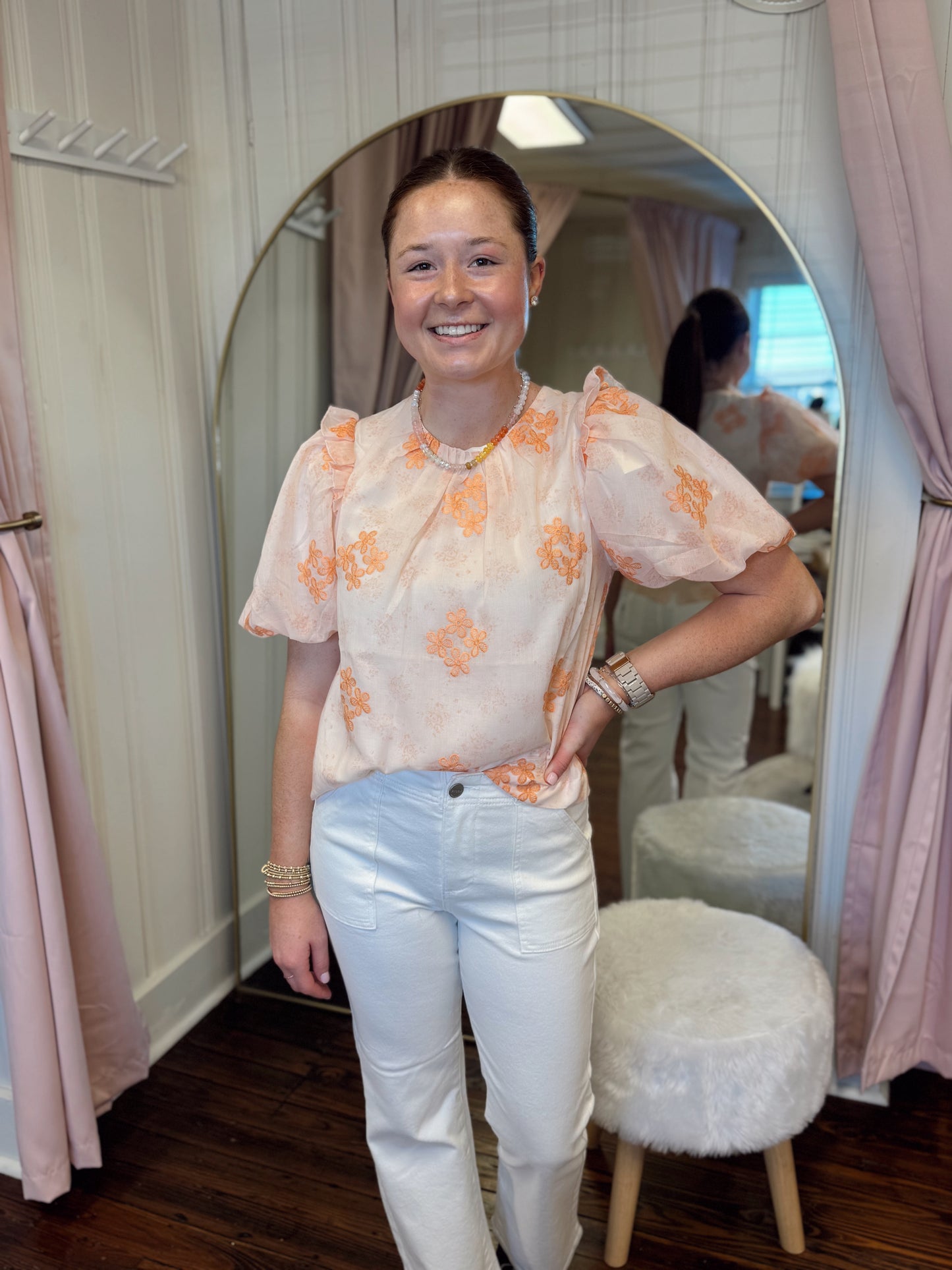 Peachy Floral Puff Sleeve Top