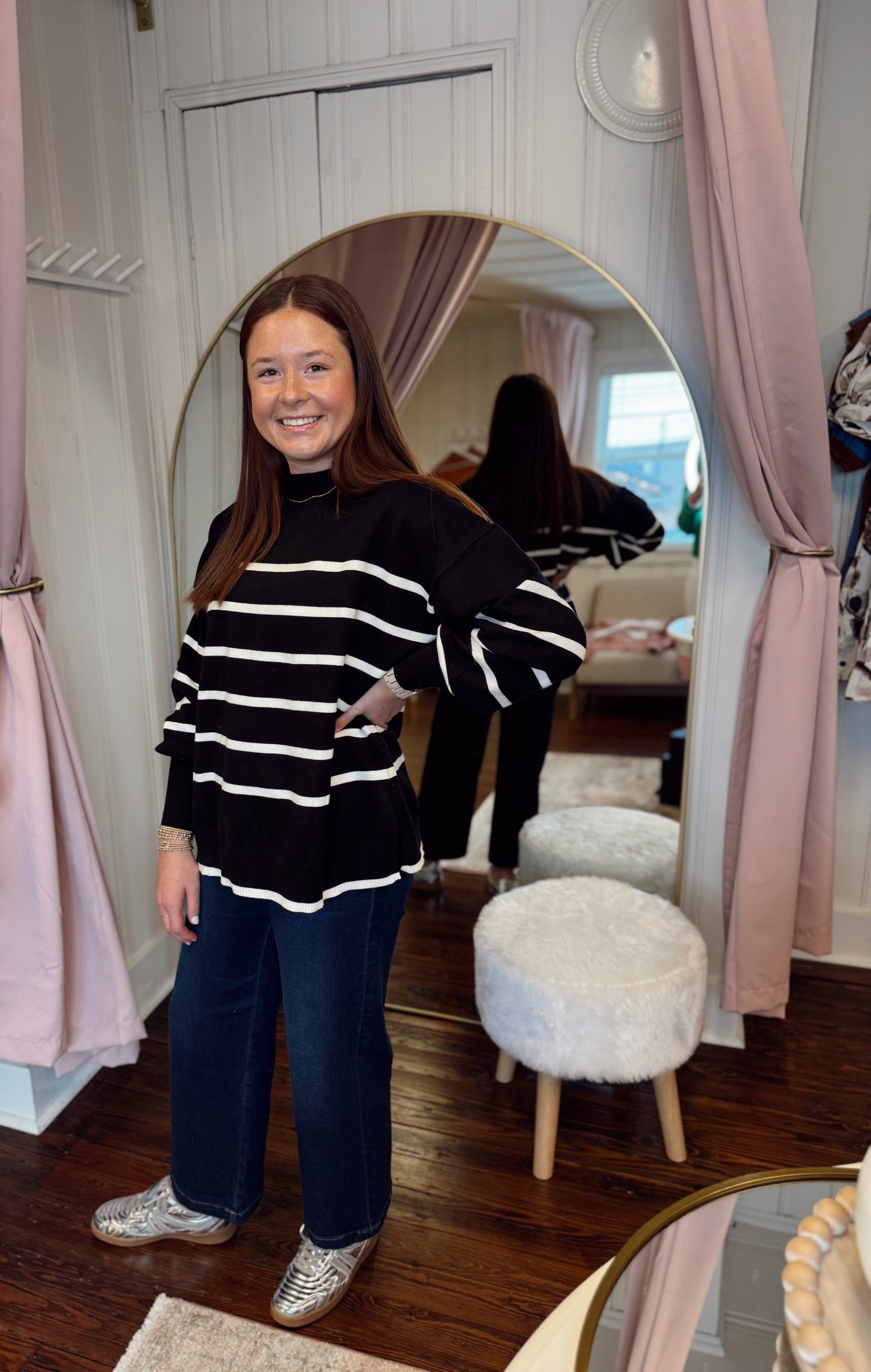 Caroline Black and White Stripe Sweater