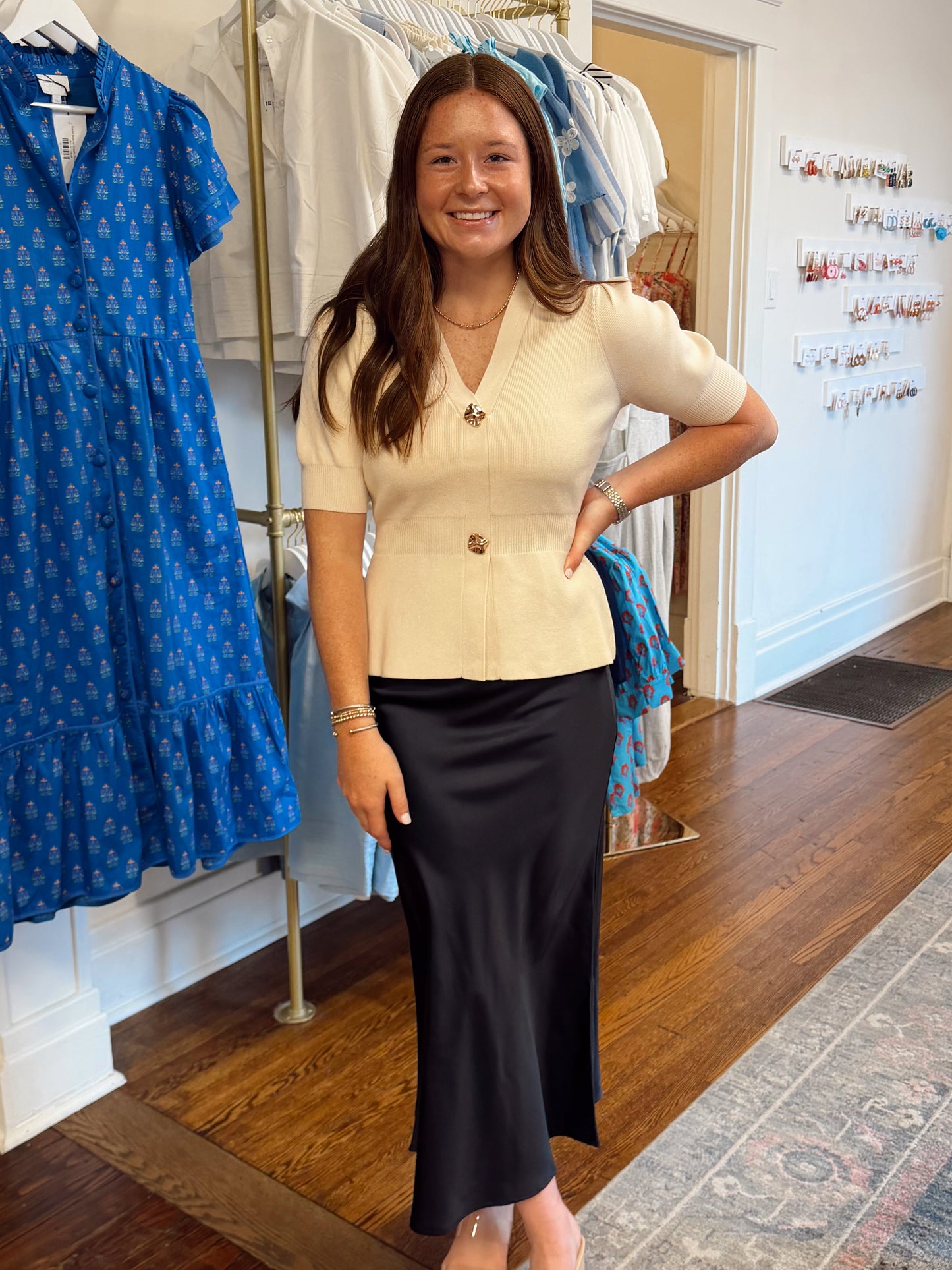 Midnight Blue Satin Maxi Skirt