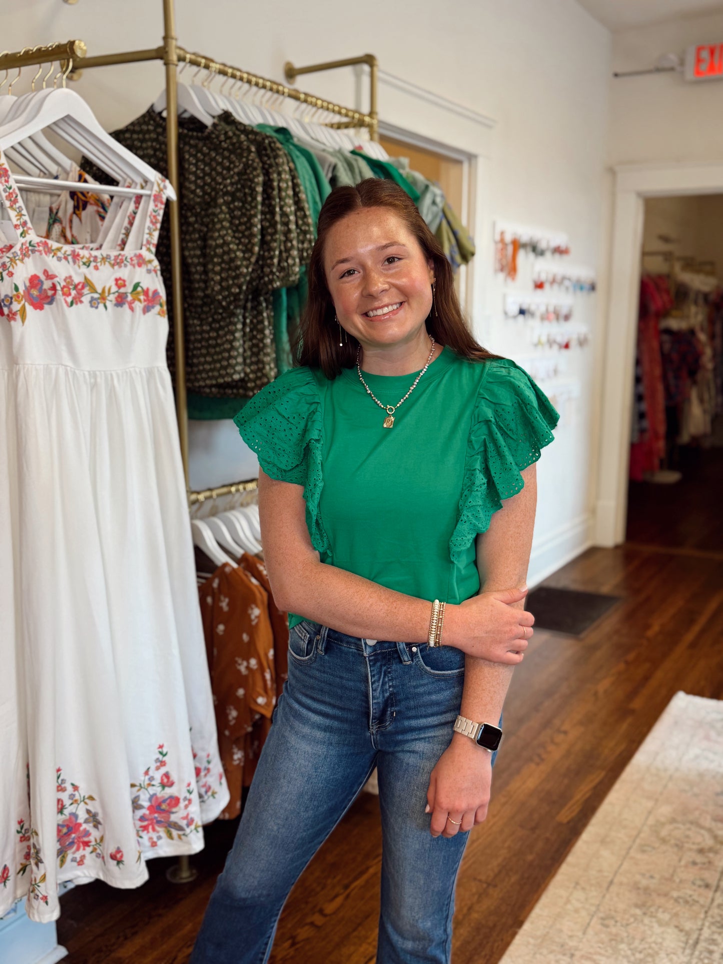 Scallop Eyelet Flutter Top