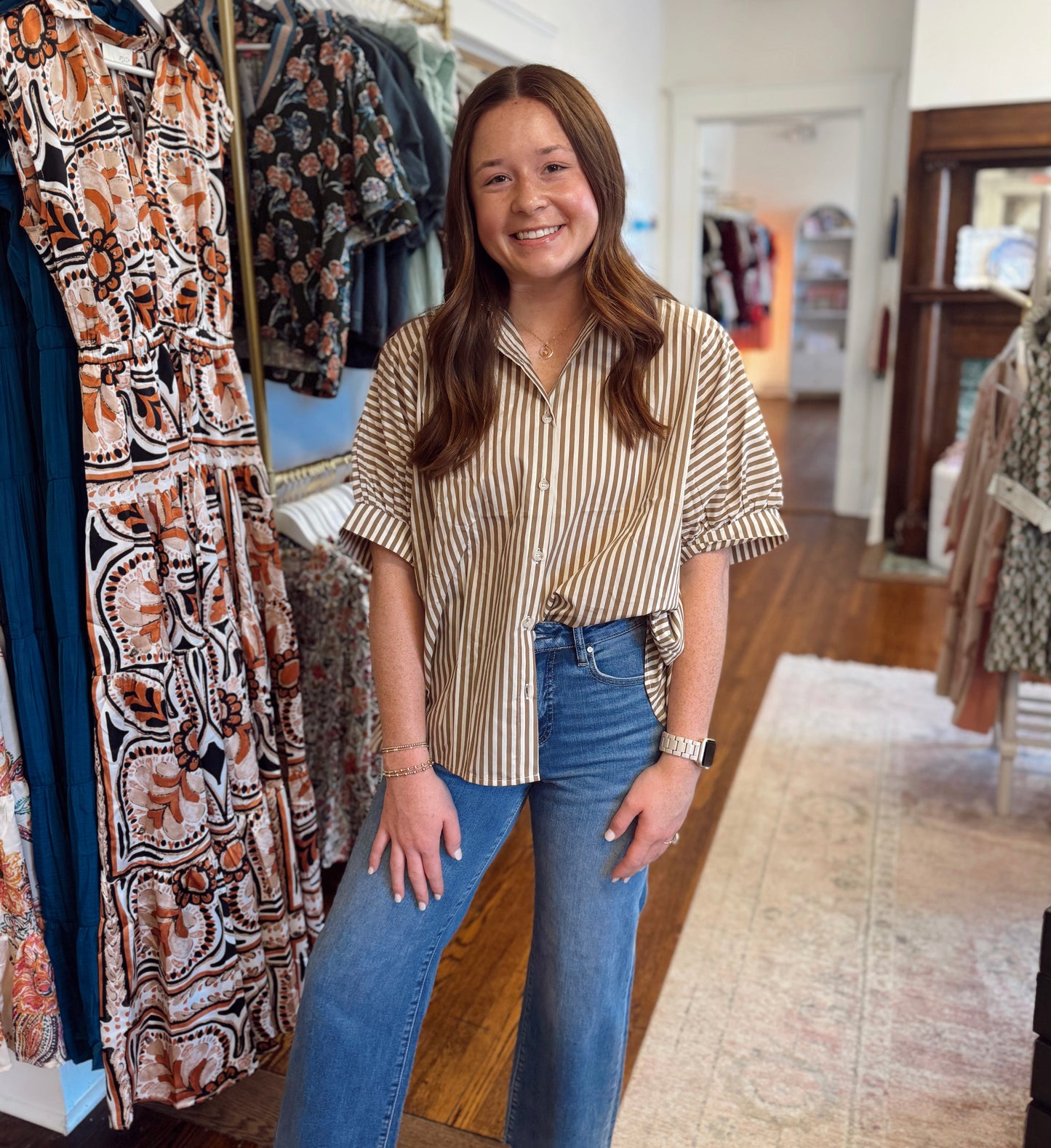 Ash Brown Stripe Button Down