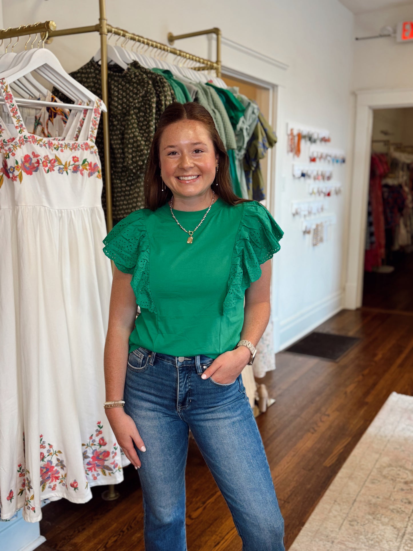 Scallop Eyelet Flutter Top