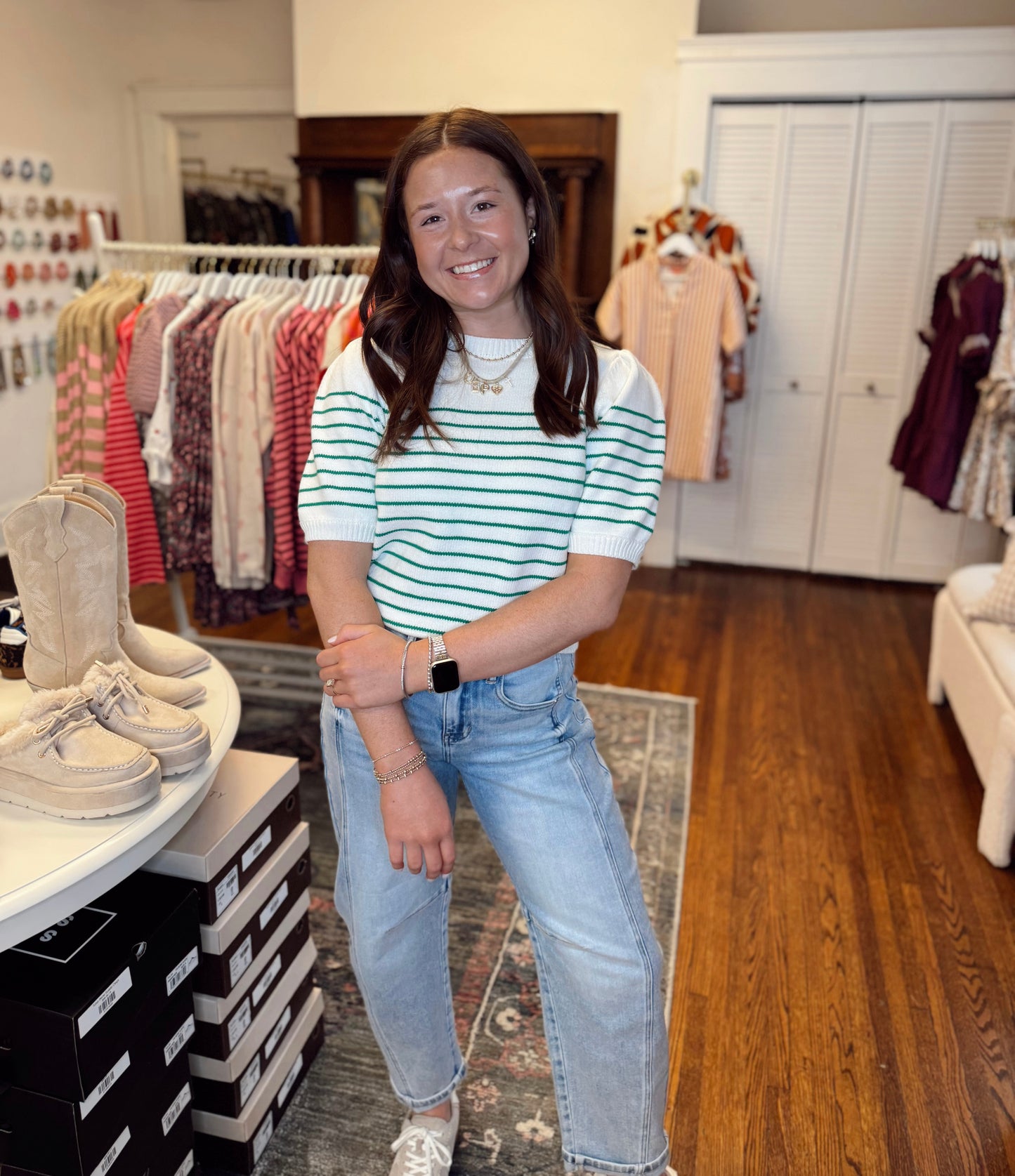 Tasha Green Stripe Sweater