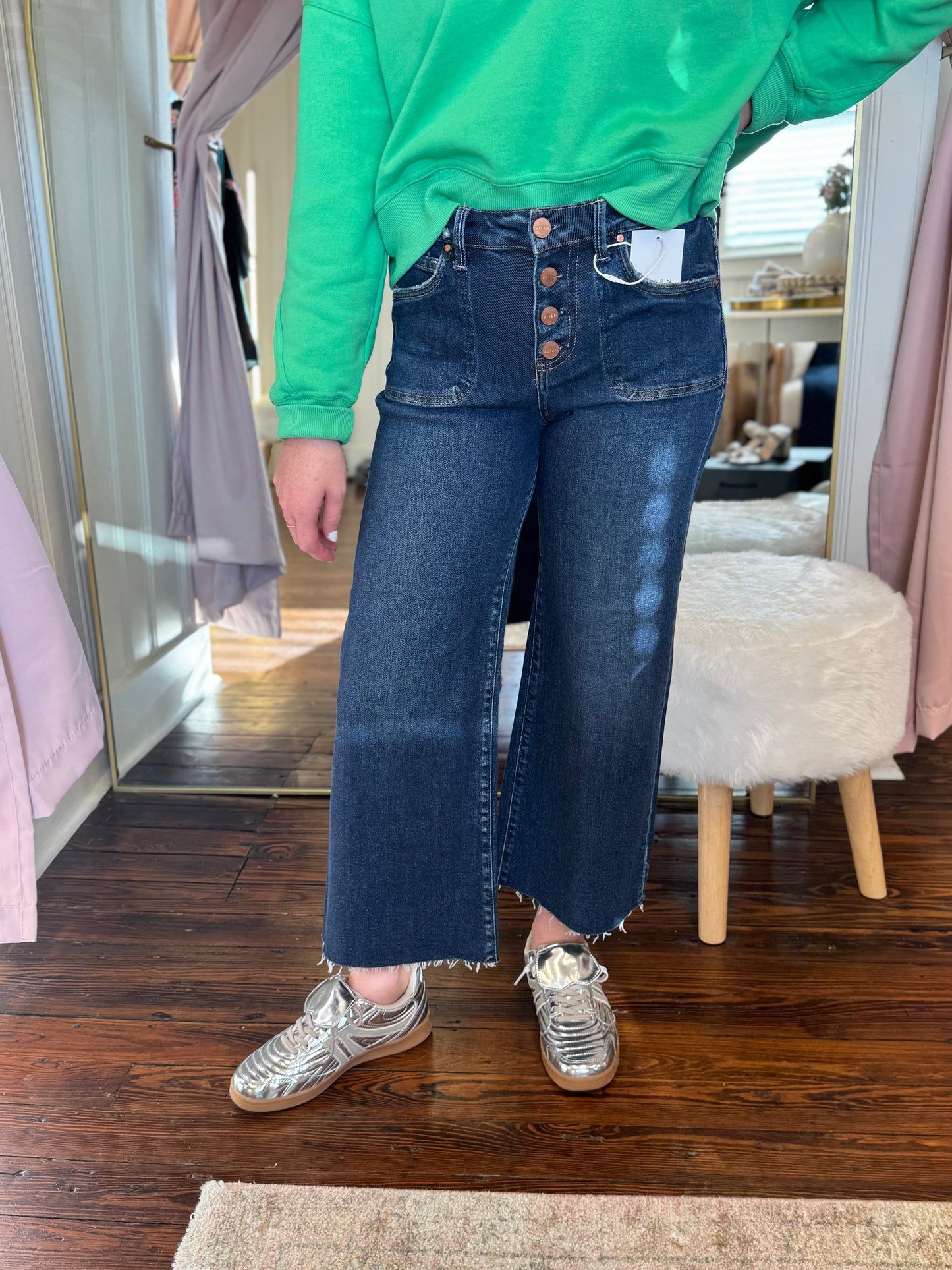 High Rise Wide Leg Button Up Jeans