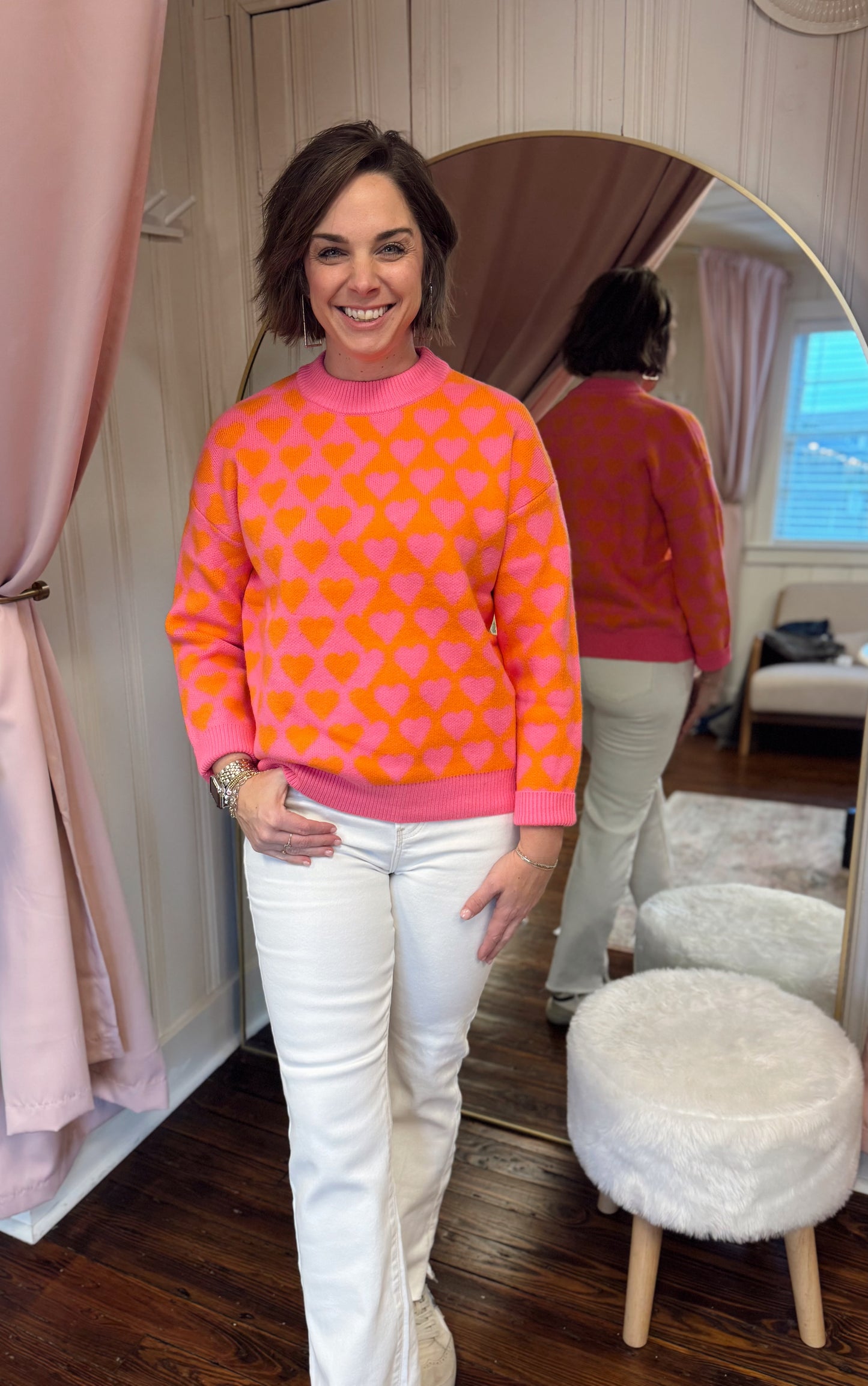 Hot Pink & Orange Heart Sweater