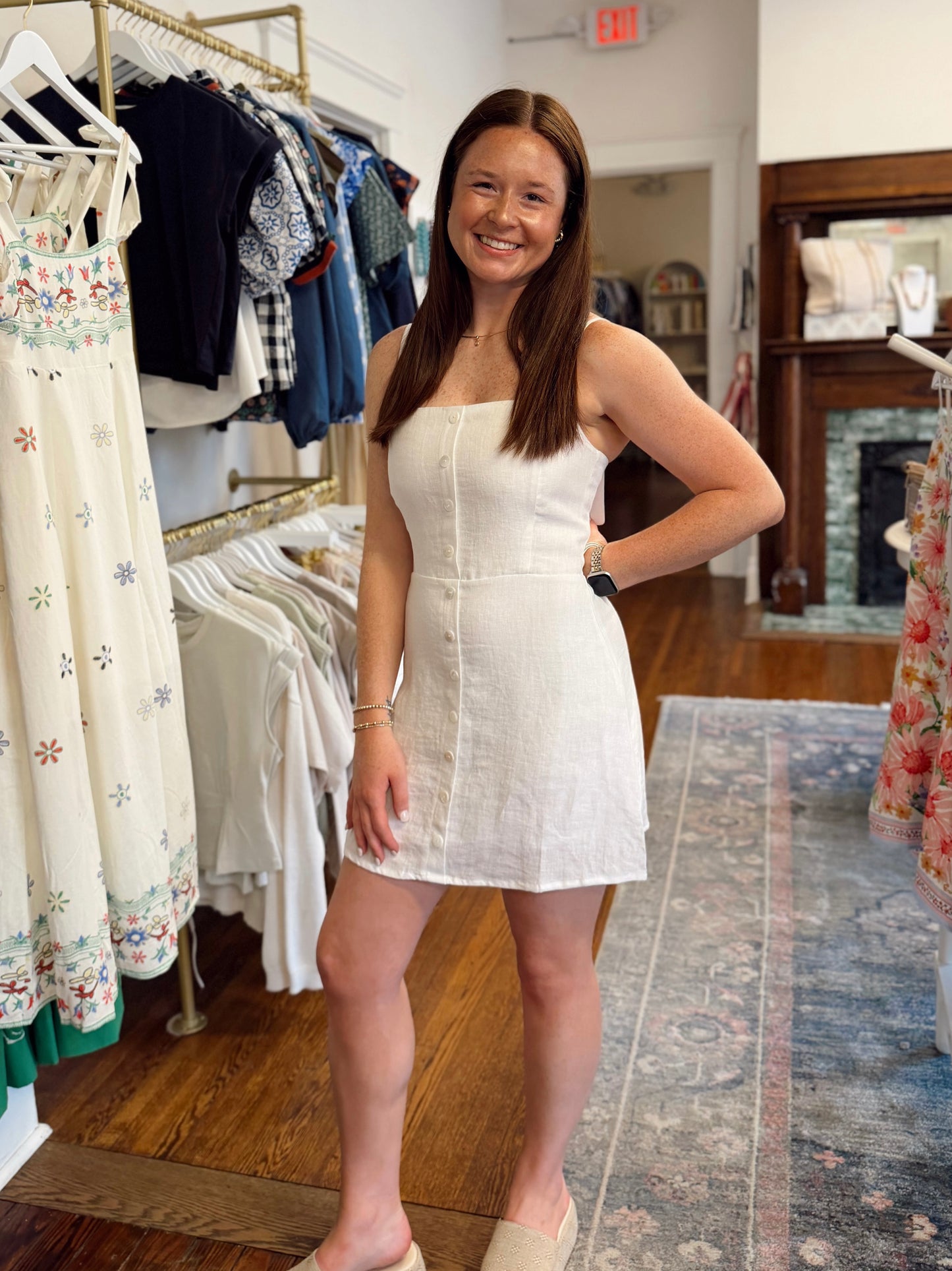 Sariah Button Front Linen Dress - White