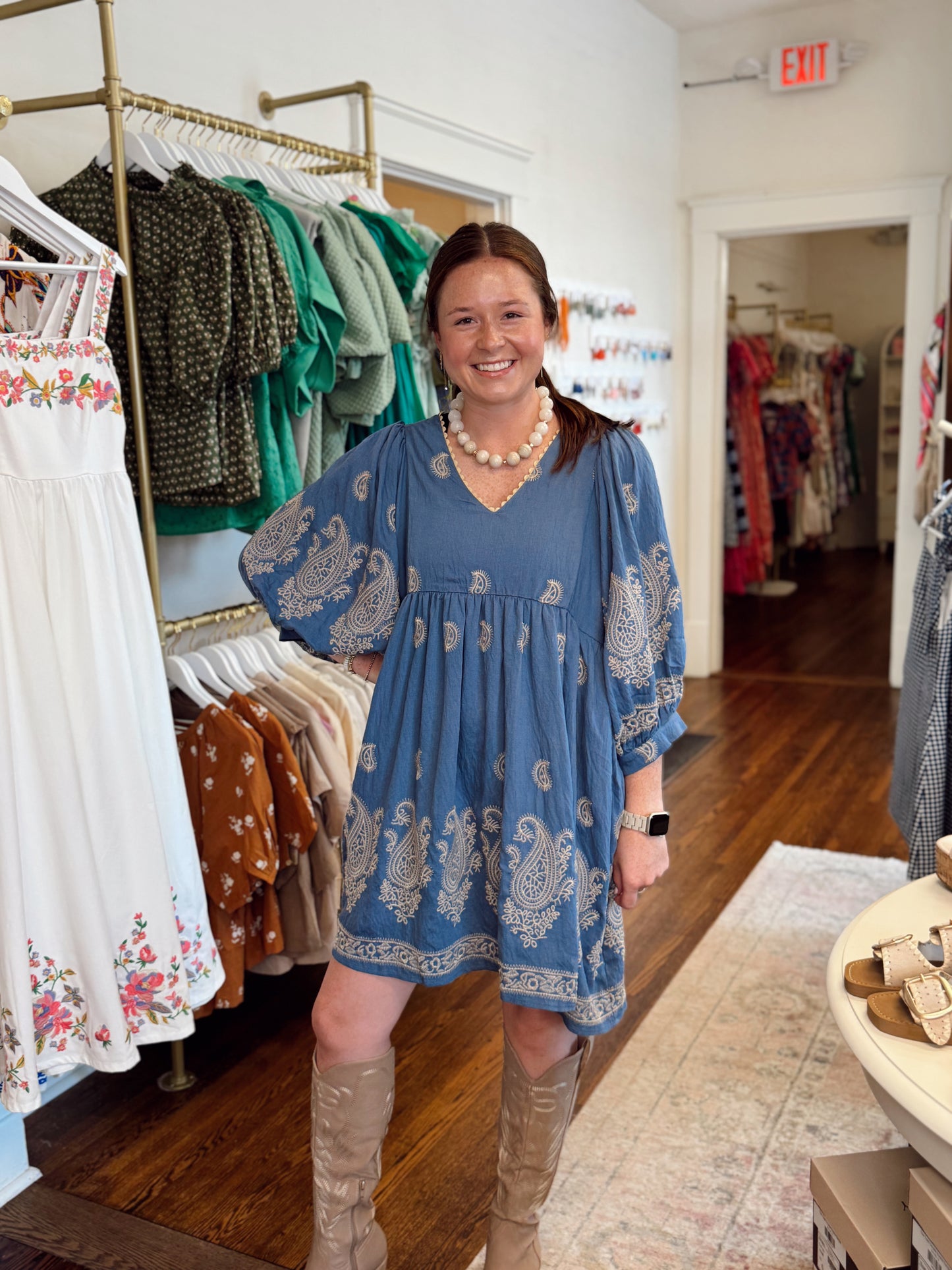 Steel Blue Paisley Dress