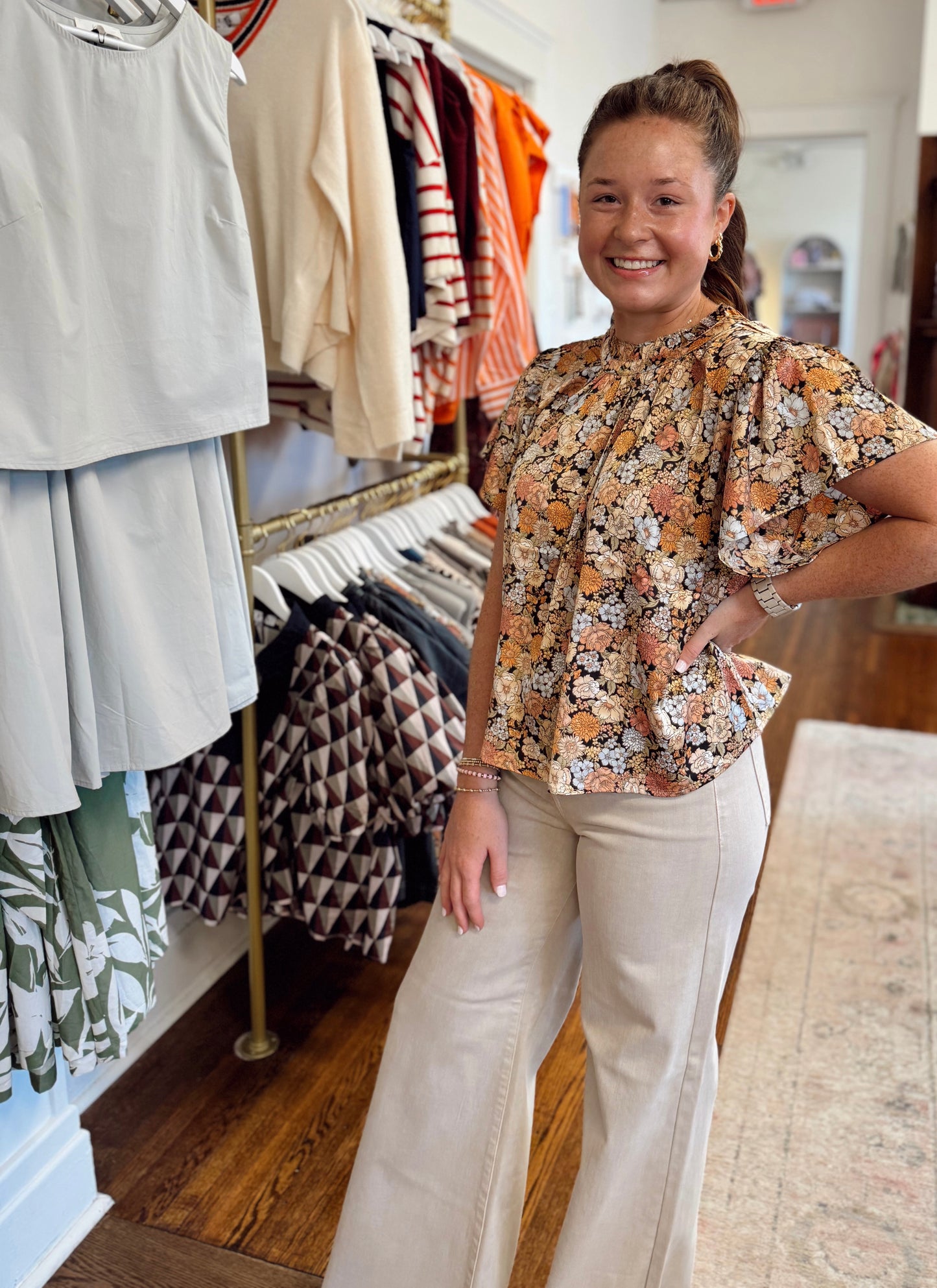 Flirty Floral Flutter Sleeve Top