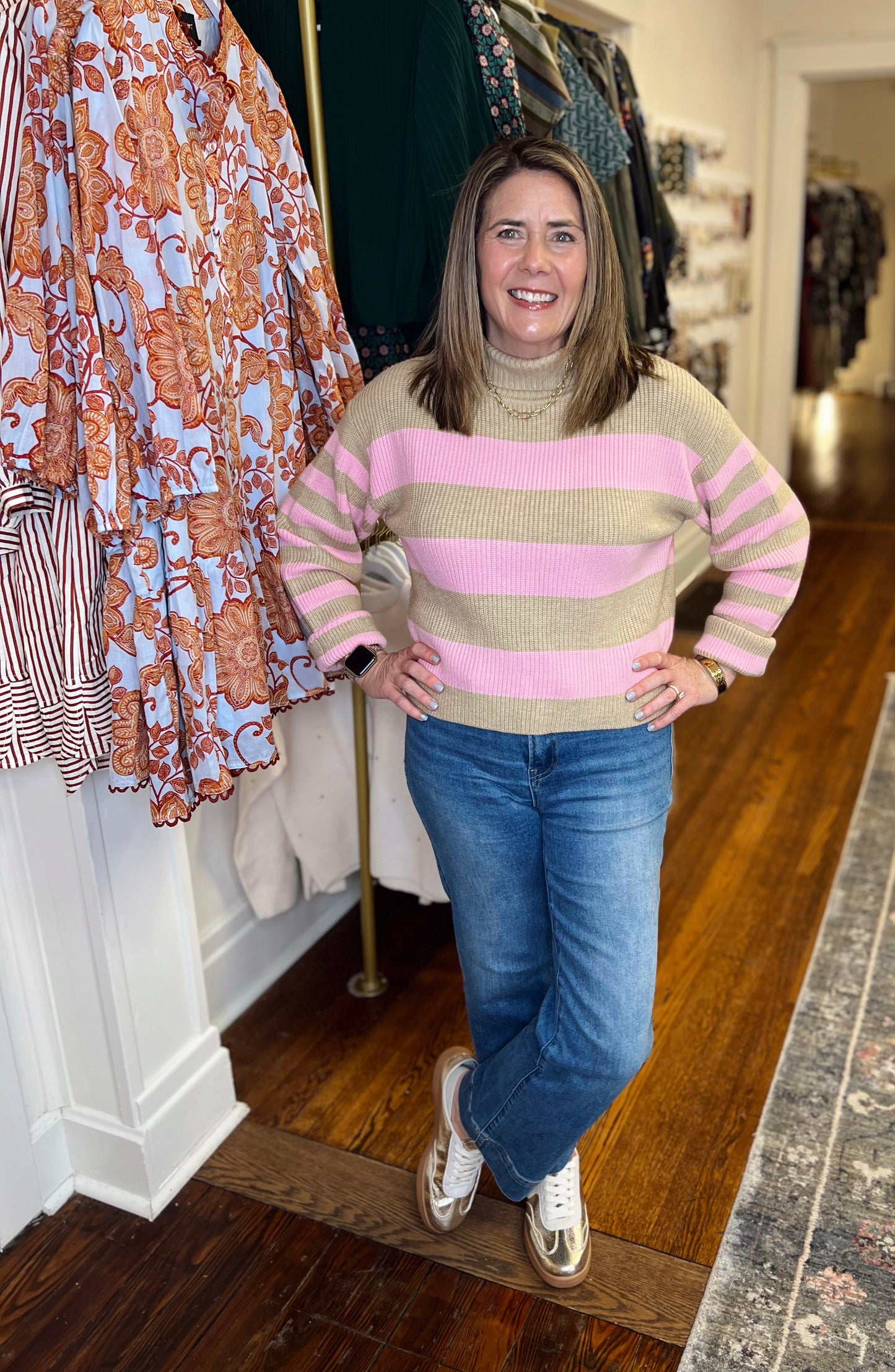 Pink & Taupe Stripe Sweater