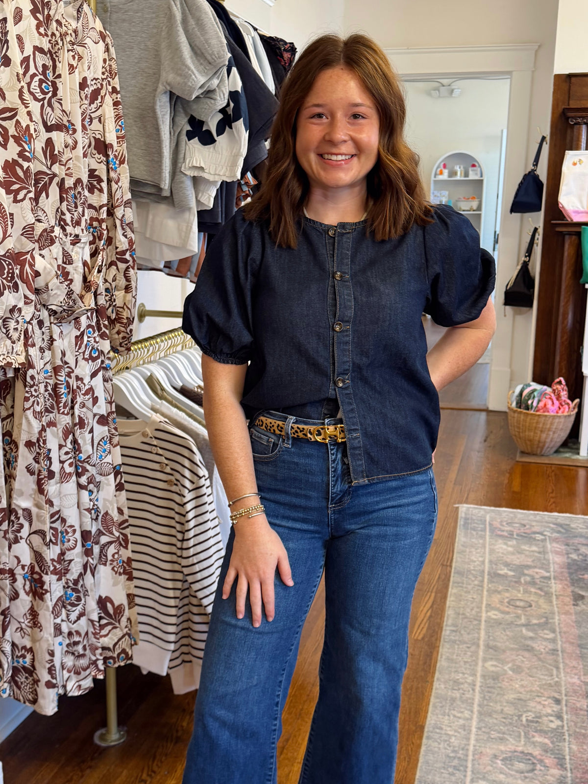 Joelle Denim Puff Sleeve Top