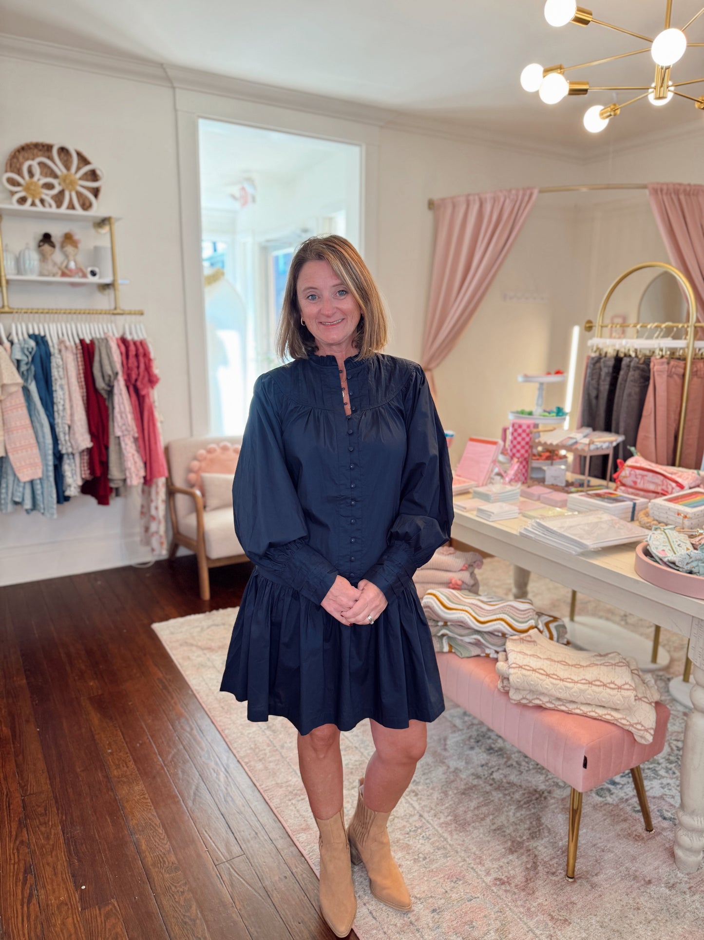 Indigo Ink Pleated Ruffle Dress