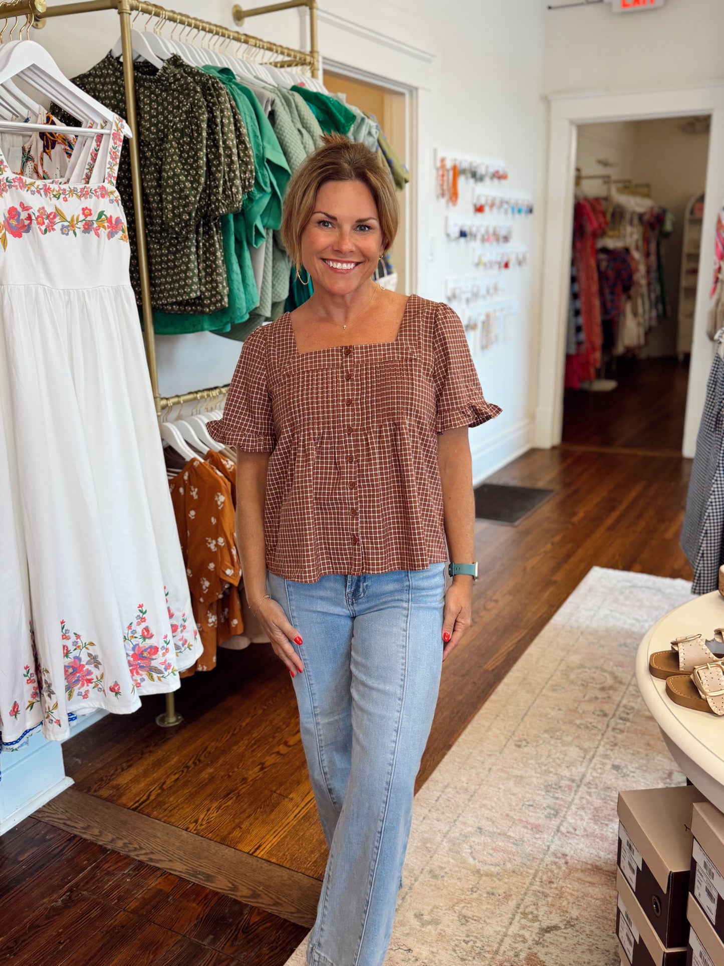 Portia Plaid Button Up Top