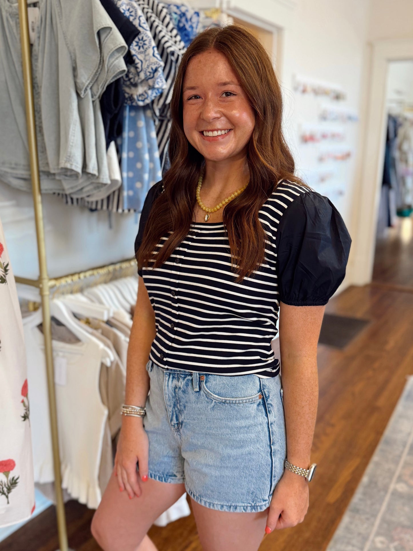 Jillian Stripe Button Down - Navy/White