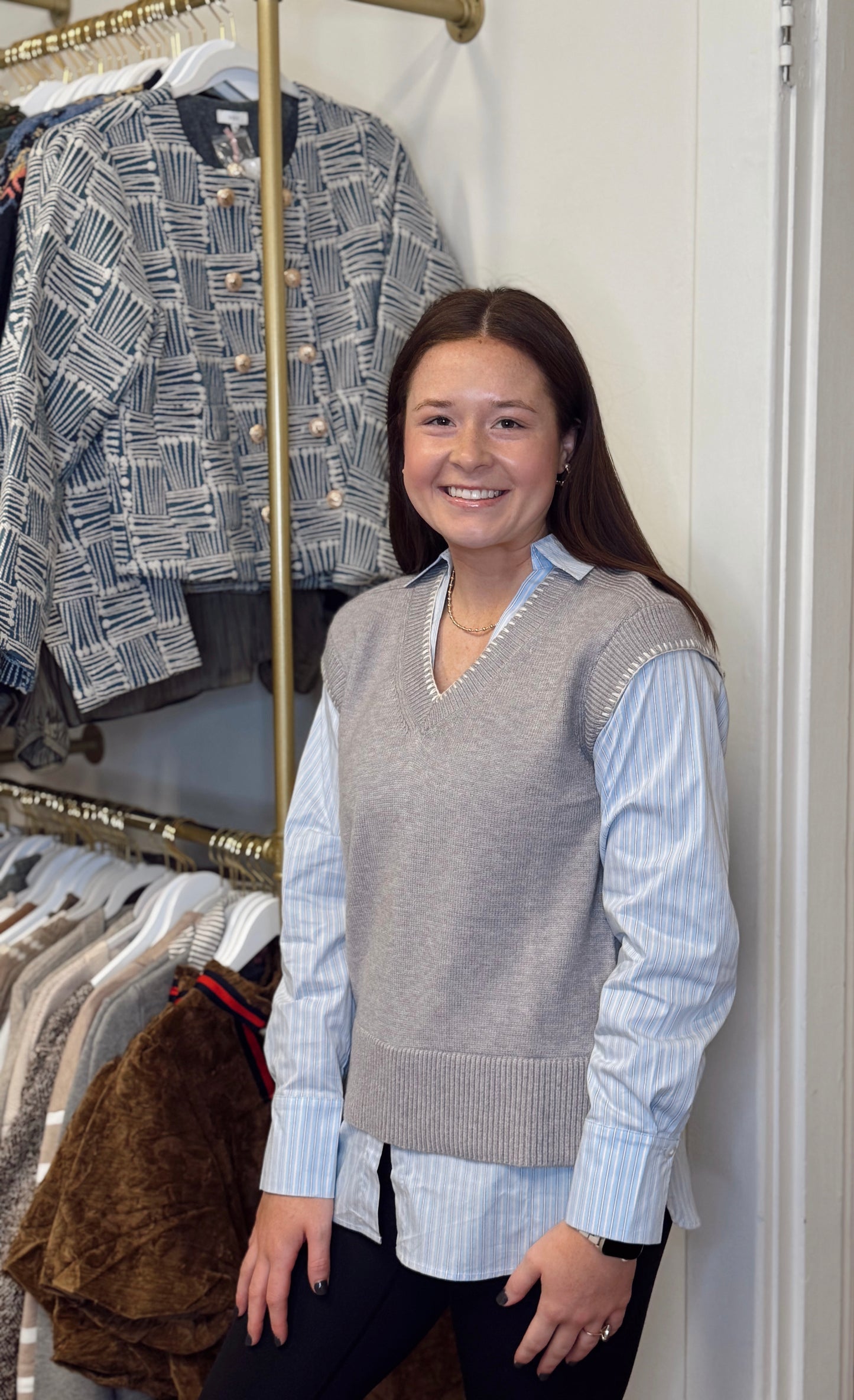 Hasting Gray Mixed Media Top