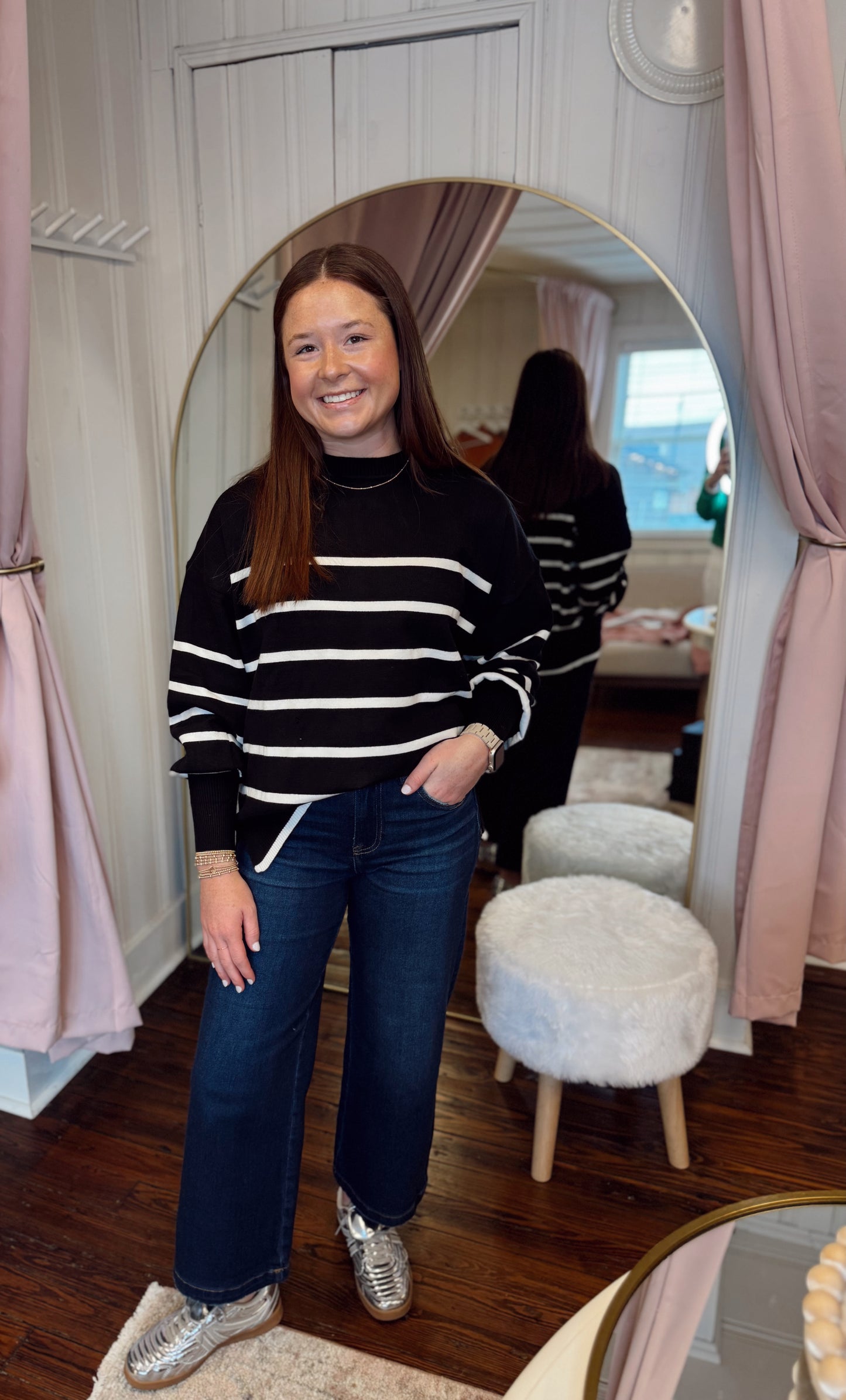 Caroline Black and White Stripe Sweater