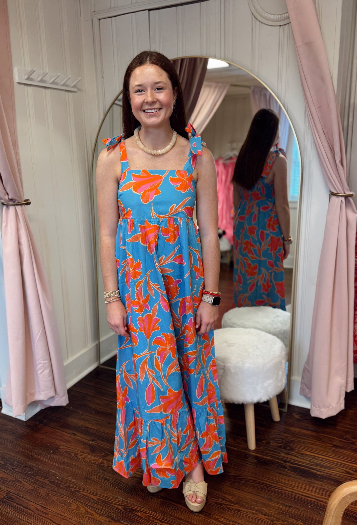 Caicos Blue & Orange Floral Maxi