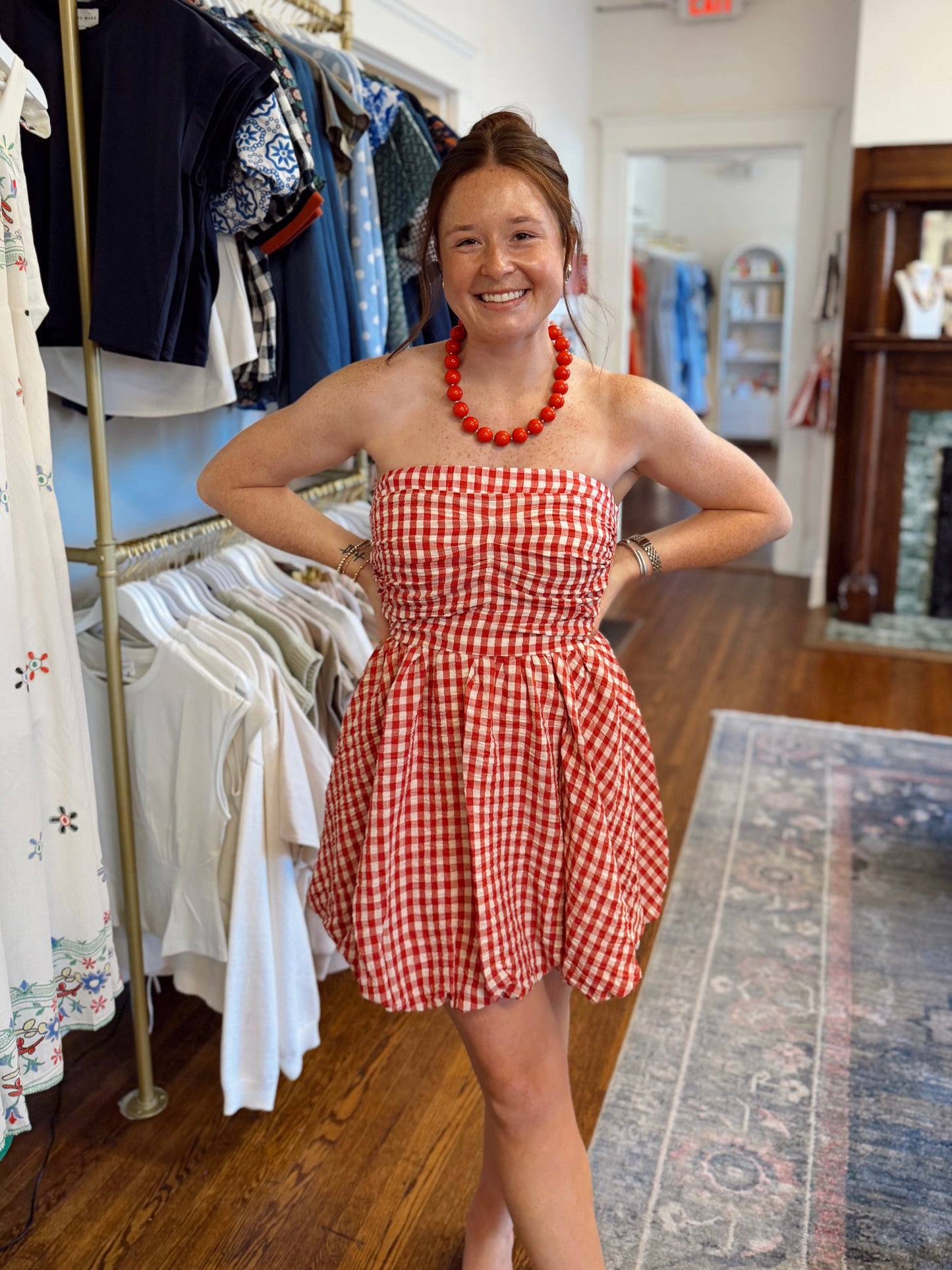 Rachelle Gingham Strapless Dress