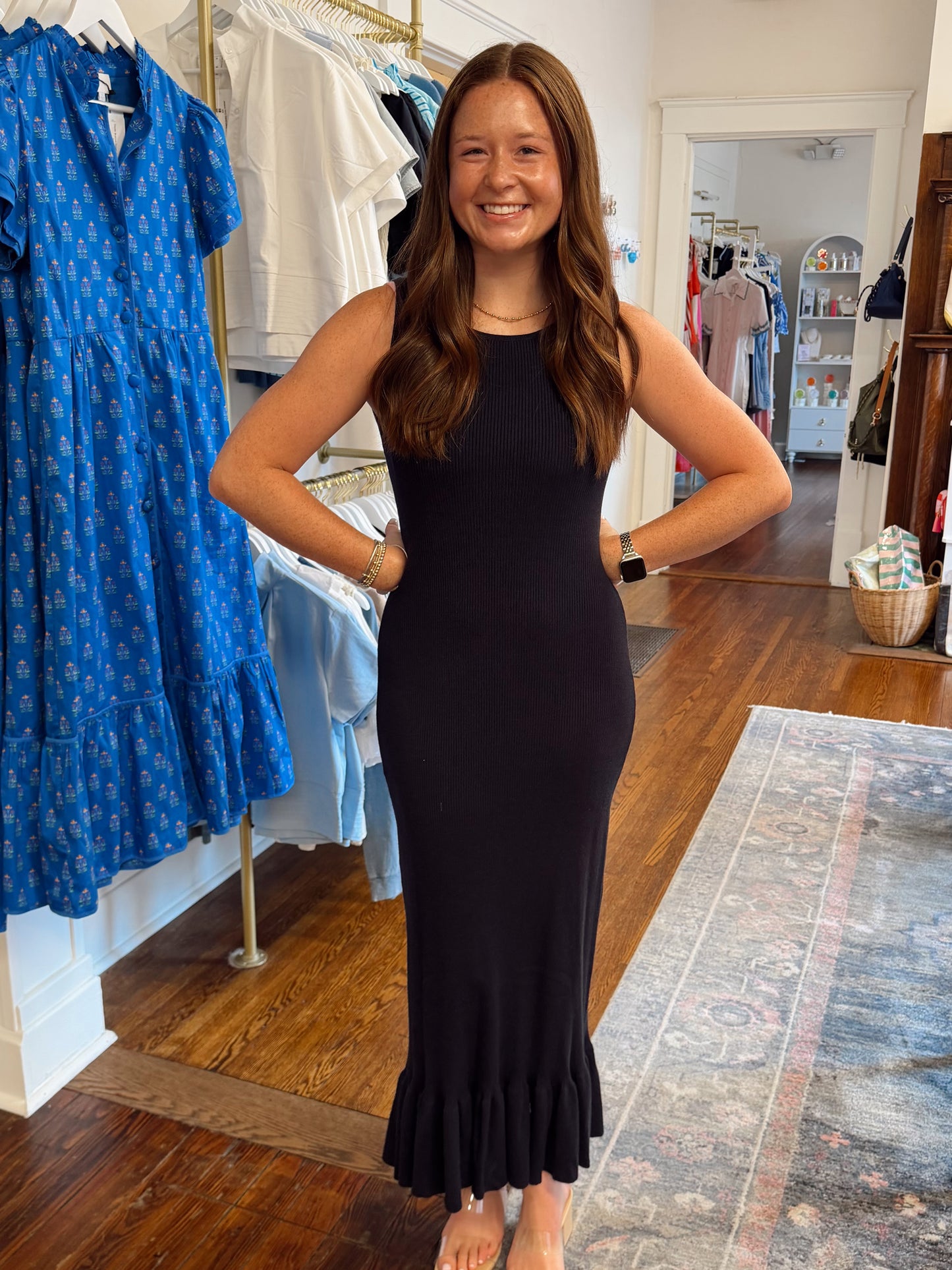 Harper Navy Ruffle Maxi Dress