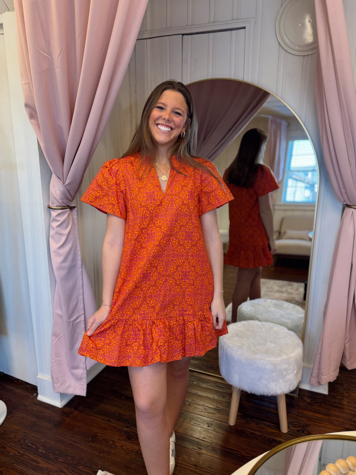 Daphne Orange Floral Dress