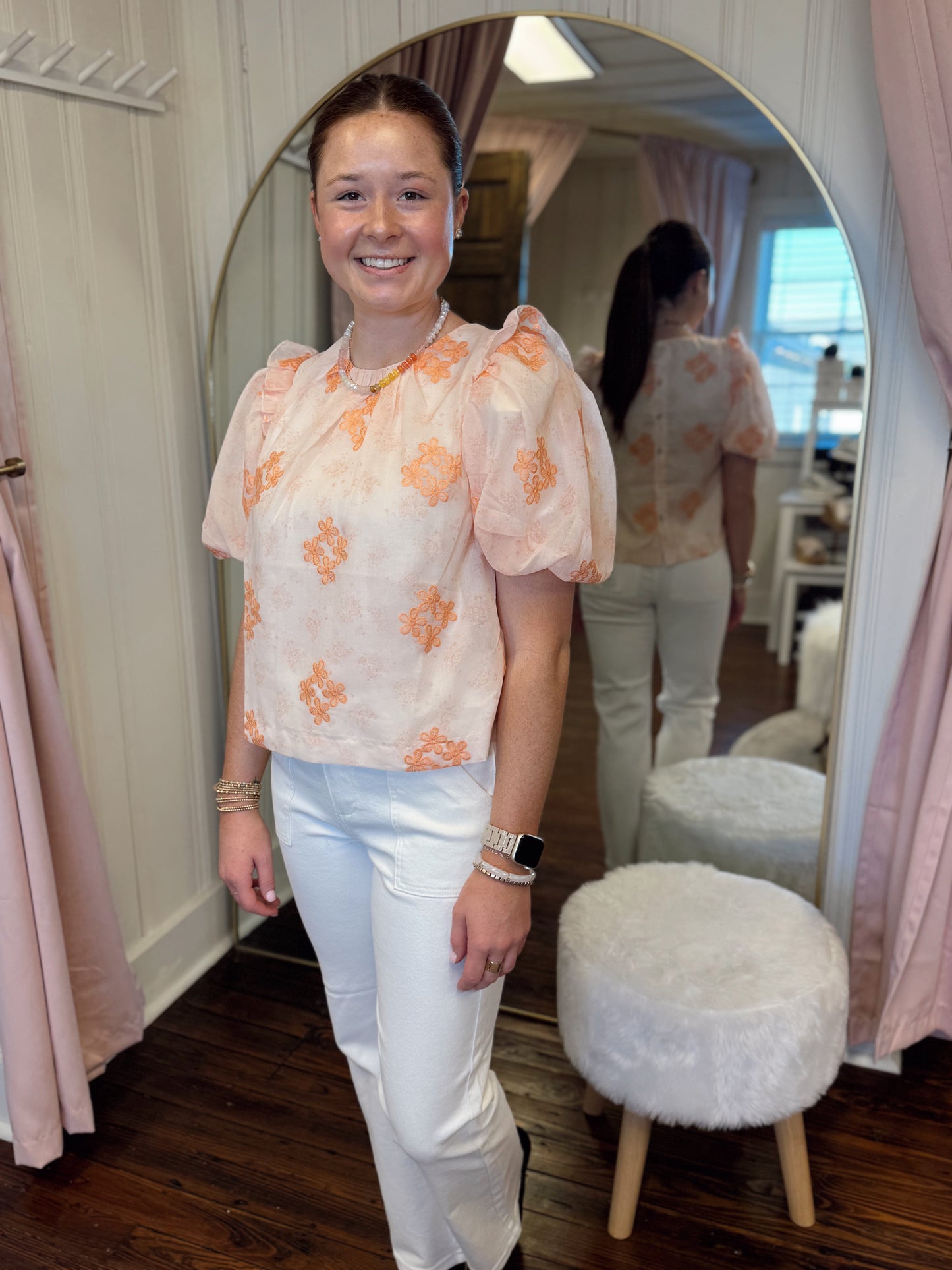 Peachy Floral Puff Sleeve Top