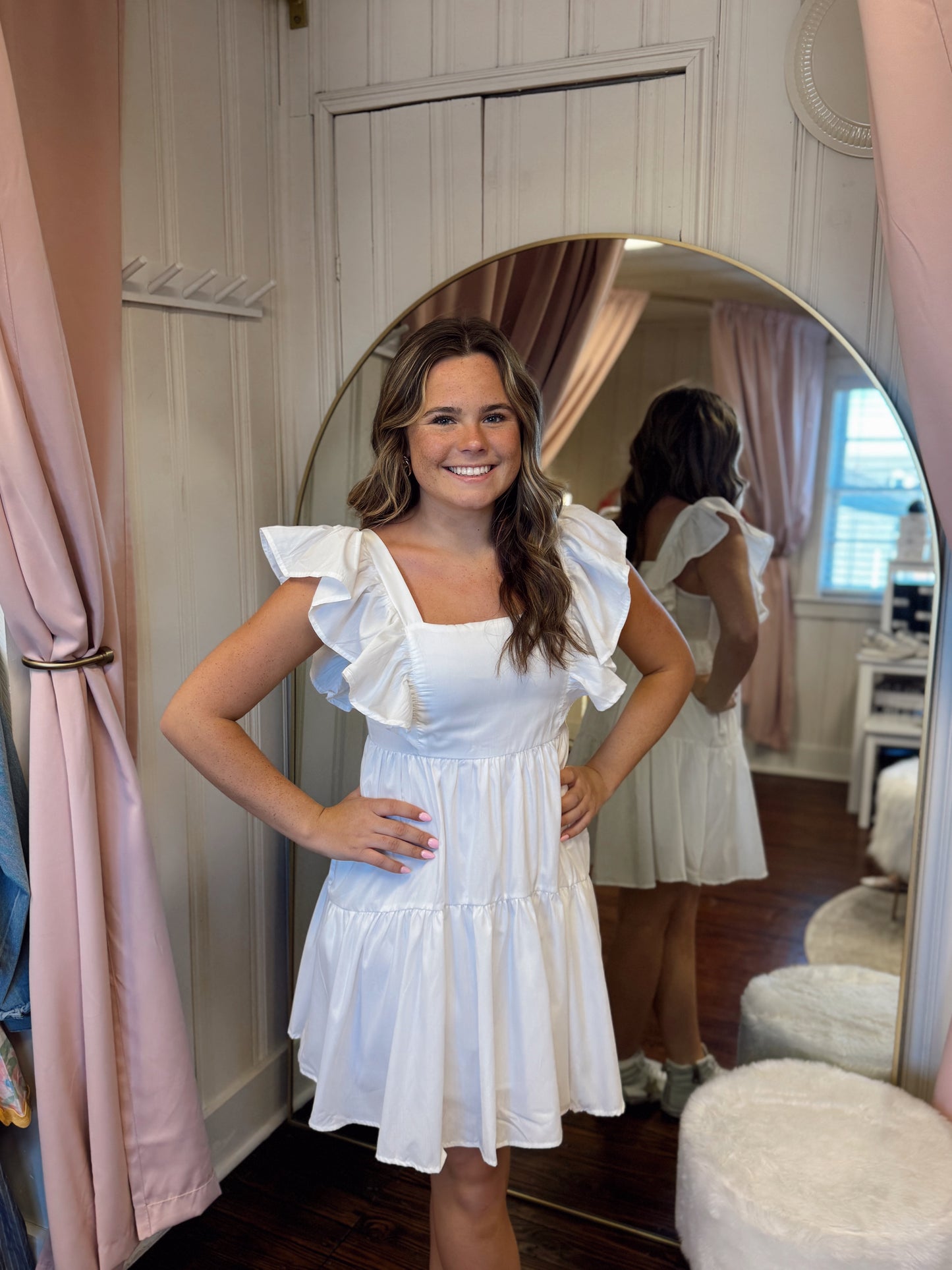 Michele Ruffle Dress-White