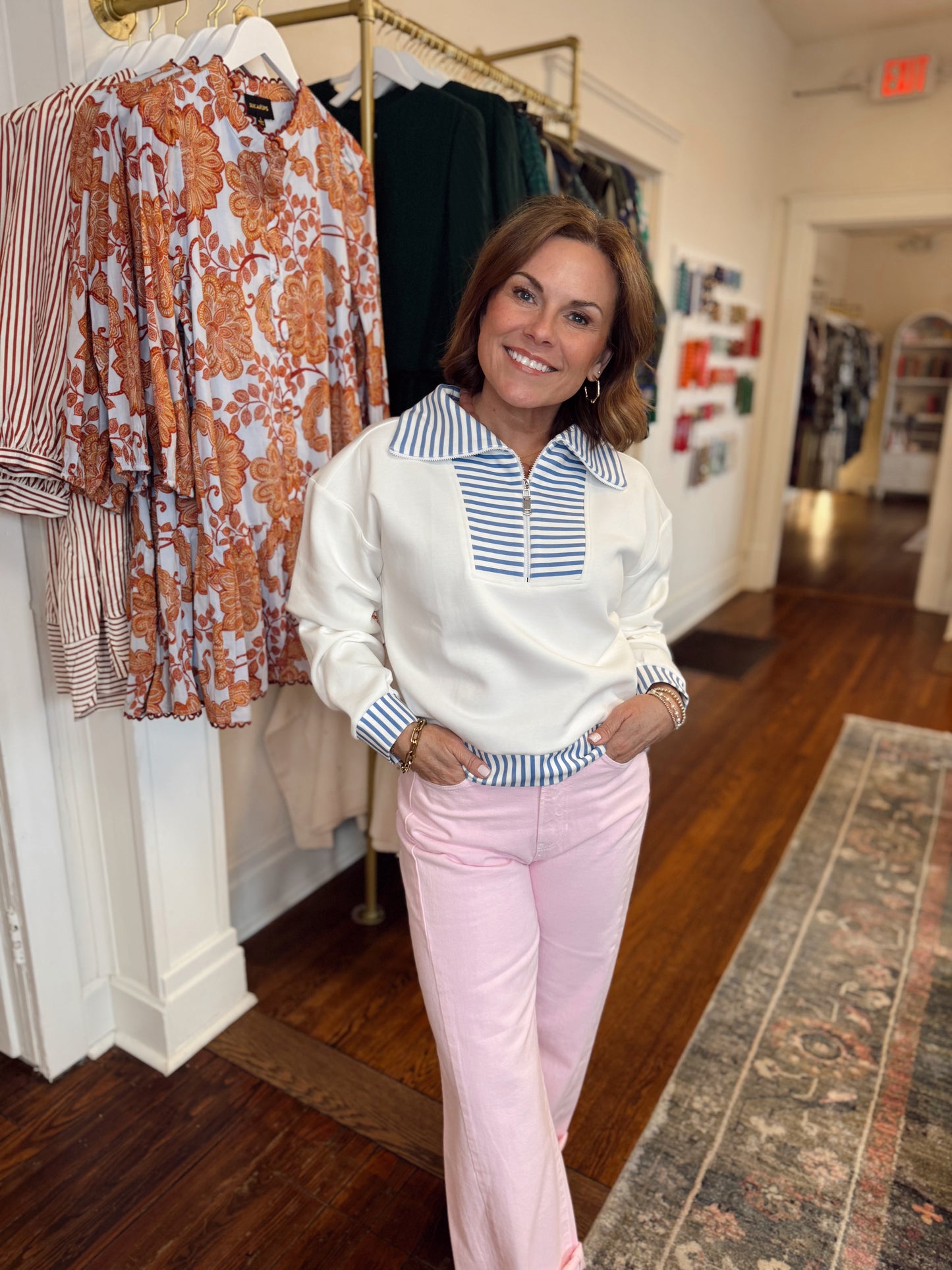 Gia Stripe Quarter Zip - Blue