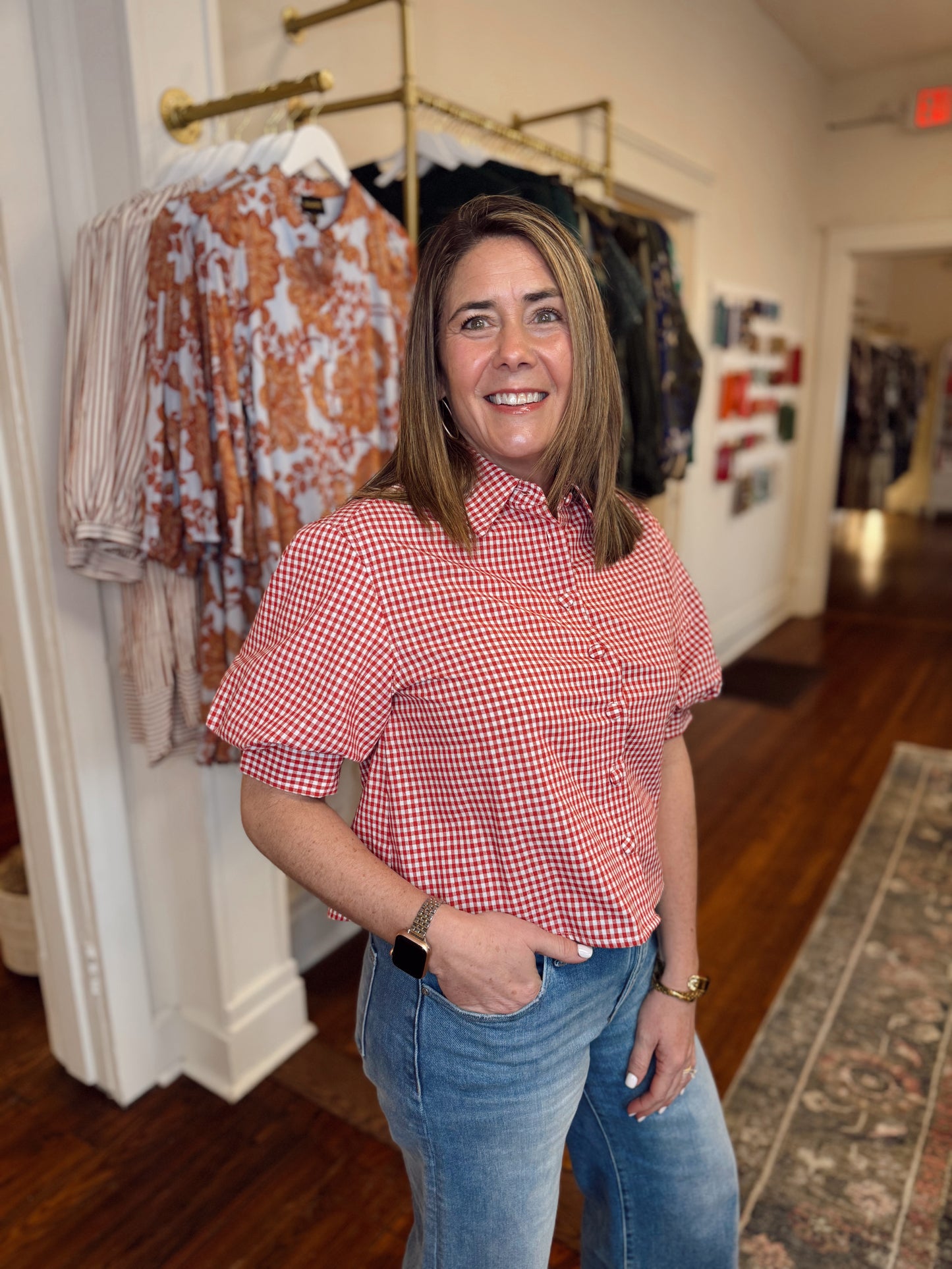 Kelsie Red Gingham Puff Sleeve Top