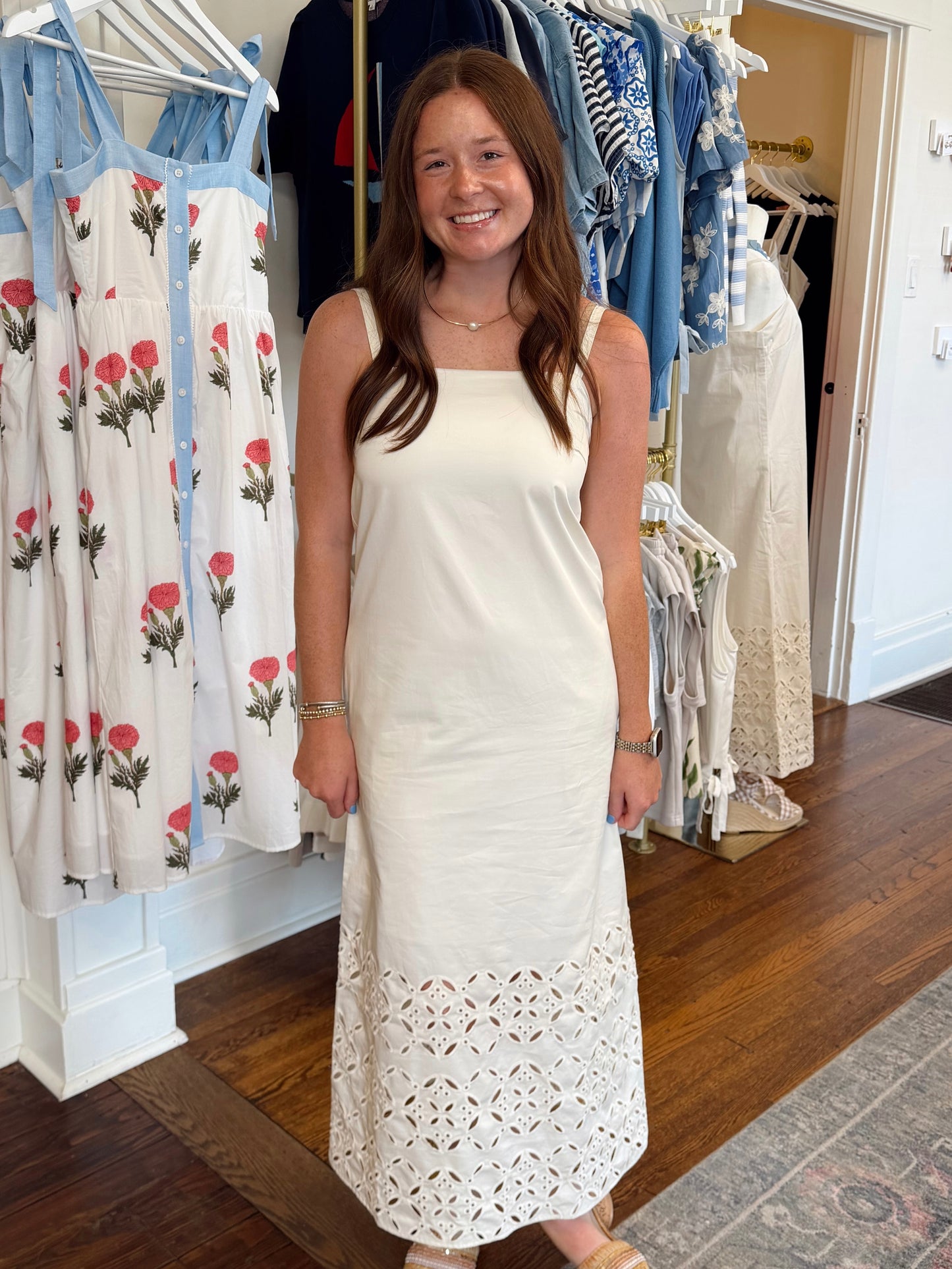 Tara Embroidered Ecru Dress