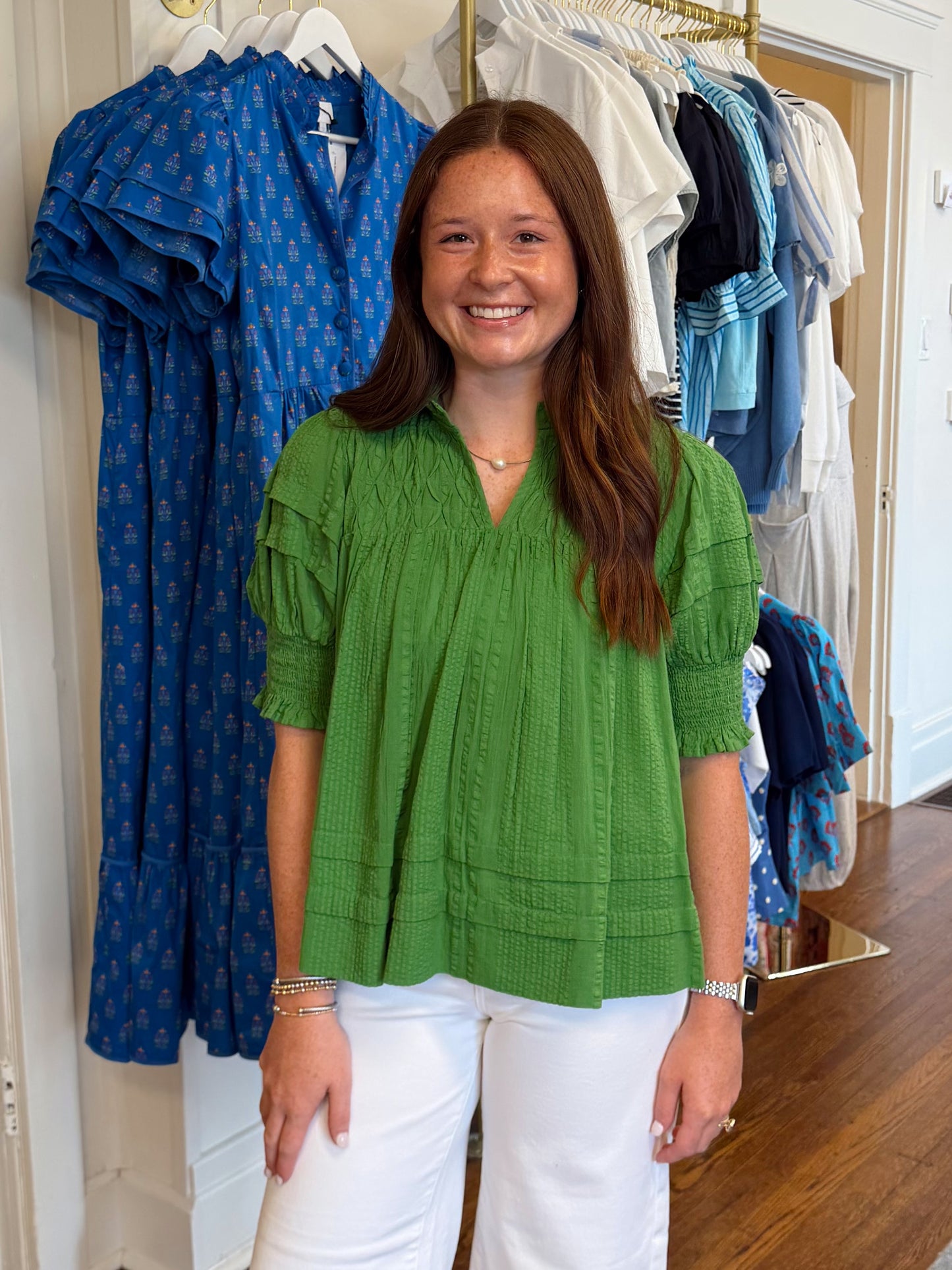 Christine Crinkle Green Top