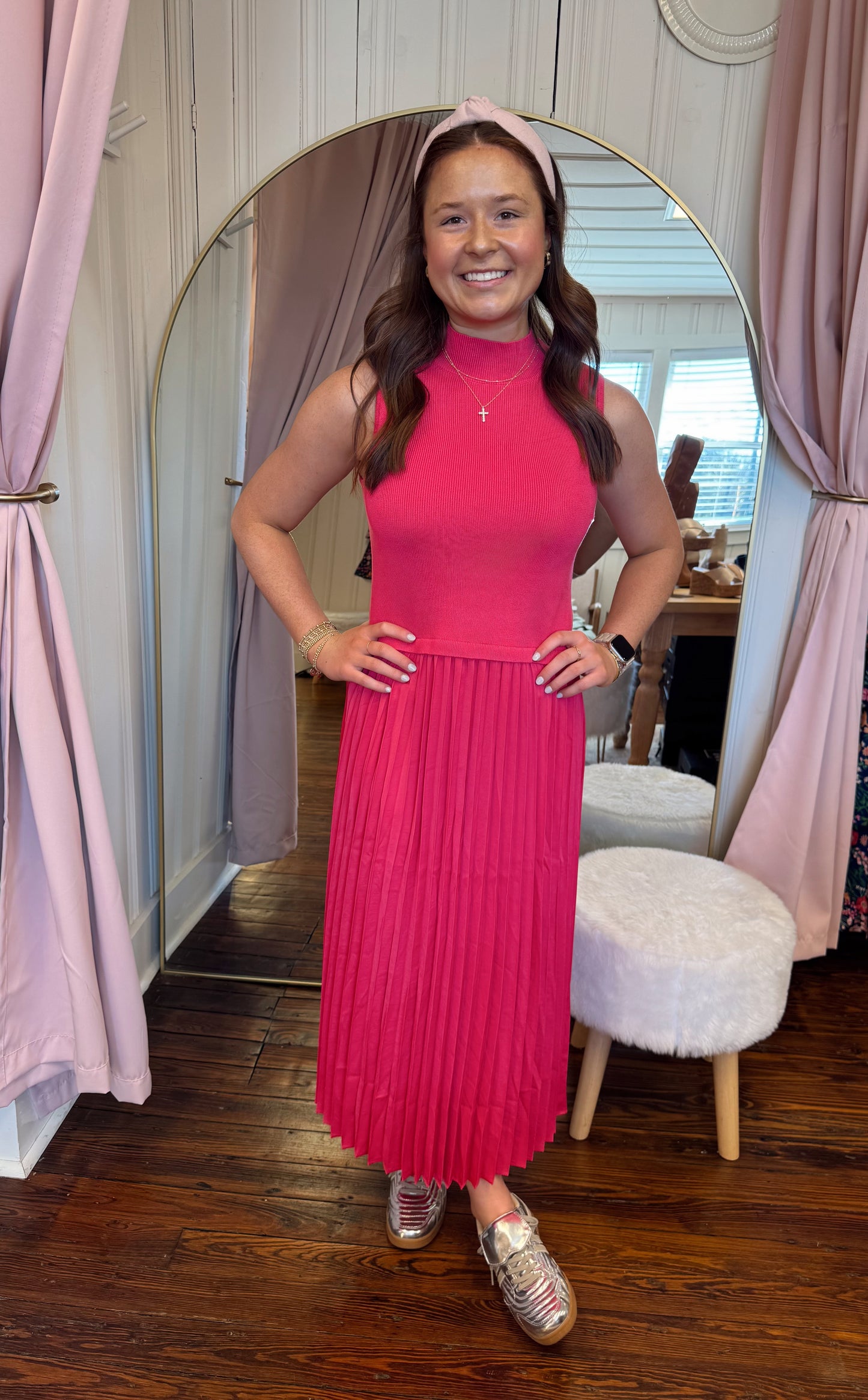 Hot Pink Pleated Dress