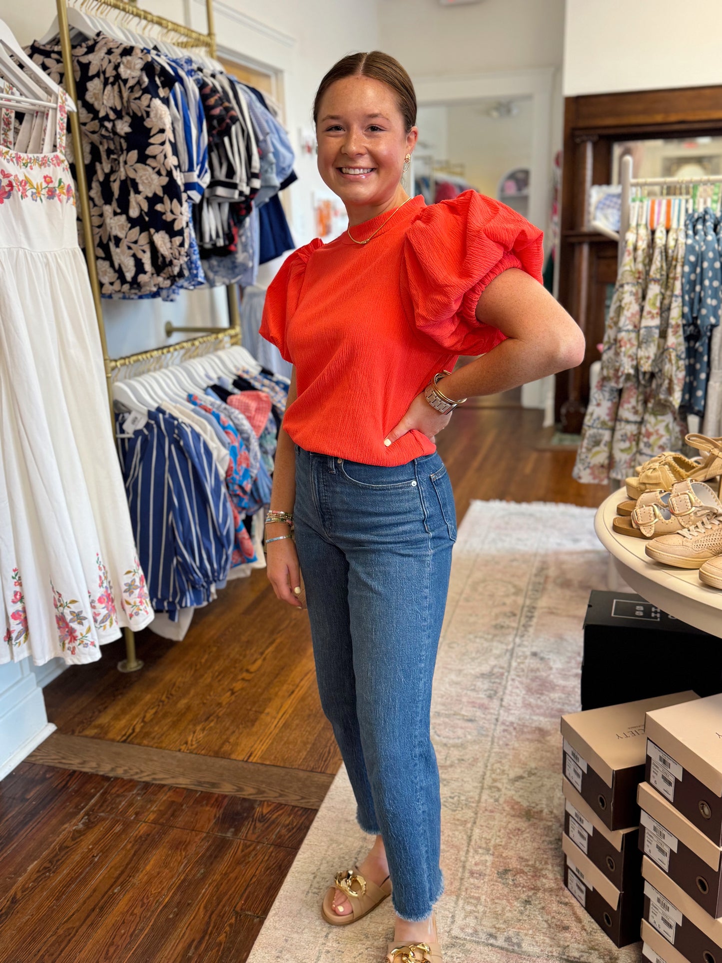 Carolina Coral Puff Sleeve Top