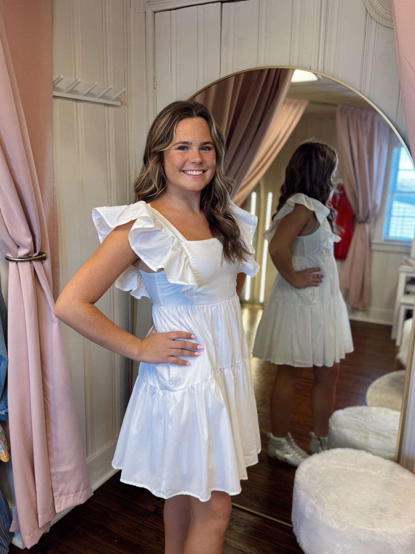 Michele Ruffle Dress-White