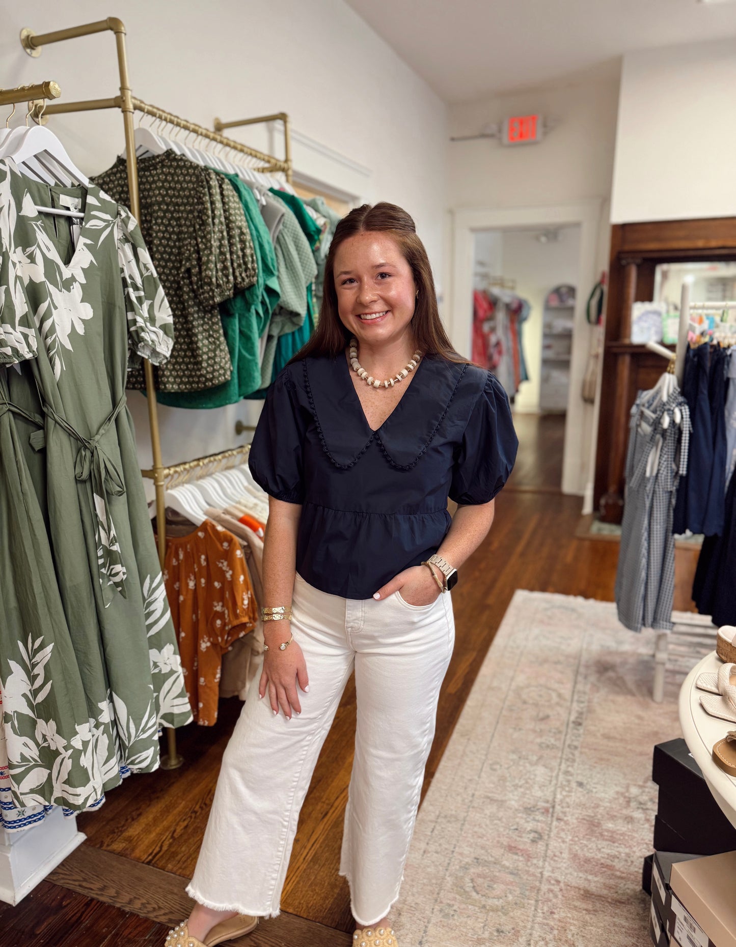 Catalina Navy Puff Sleeve Top