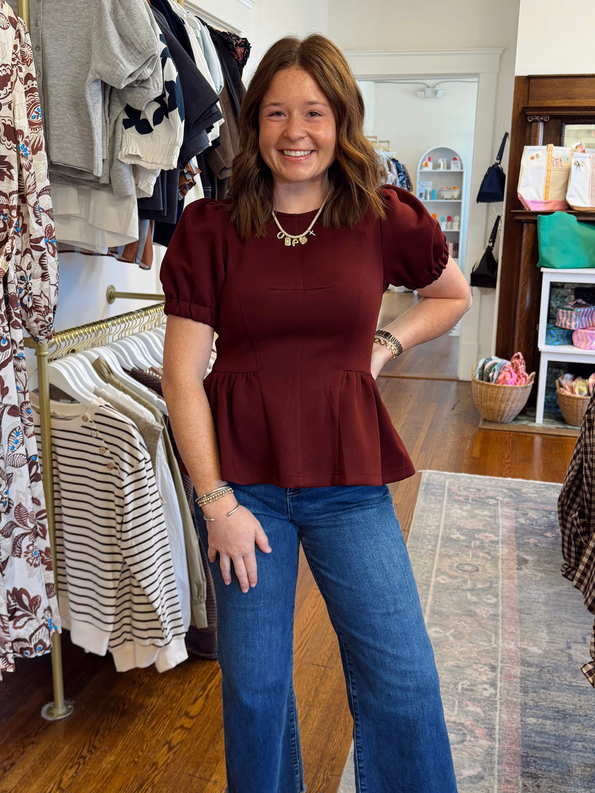 Felicity Peplum Top - Burgundy