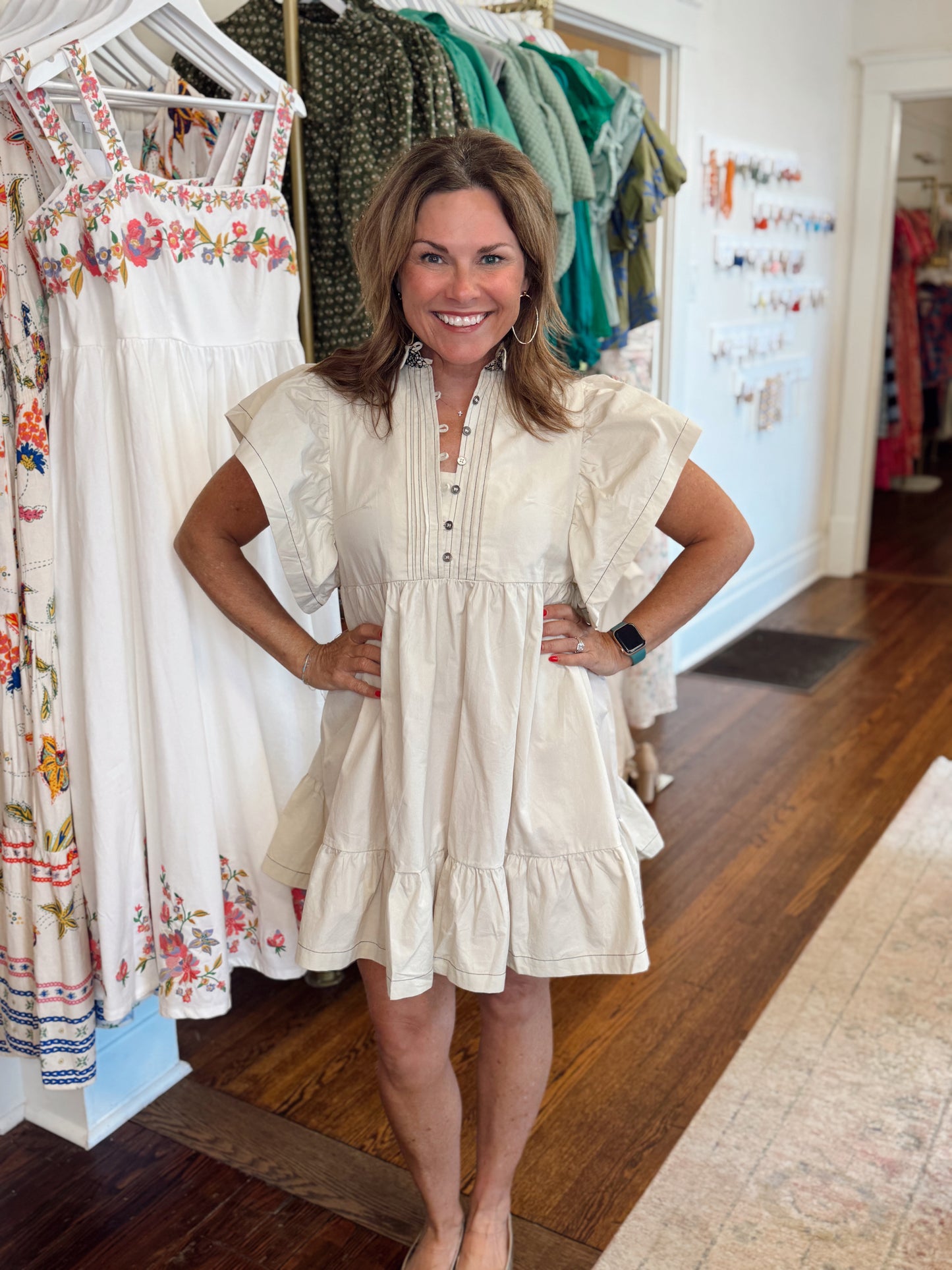 Teresa Flutter Sleeve Dress - Taupe