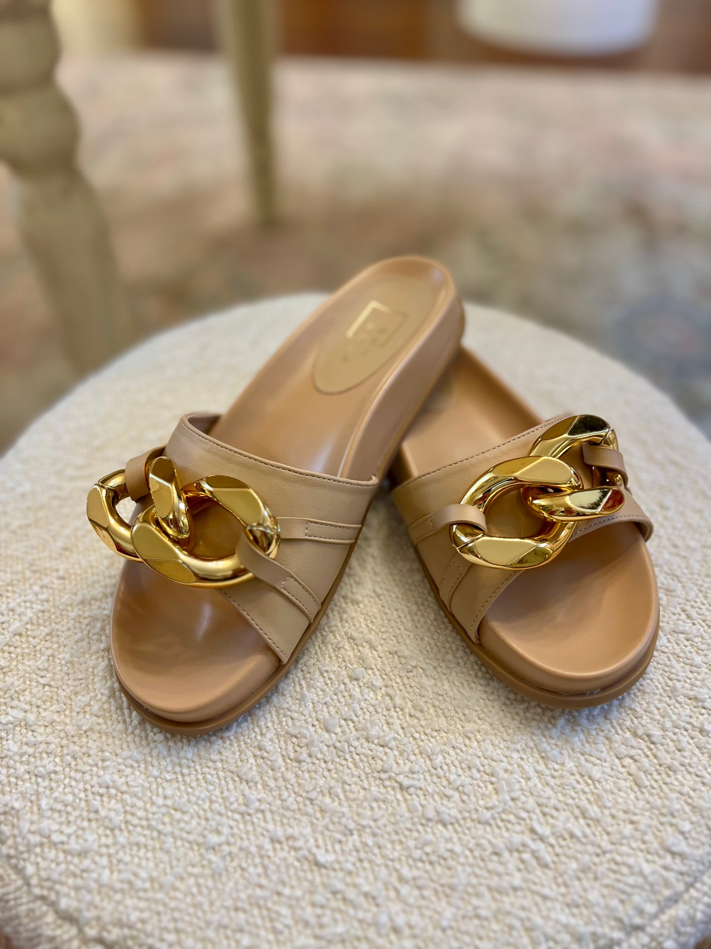 Cassie Gold Buckle Slides
